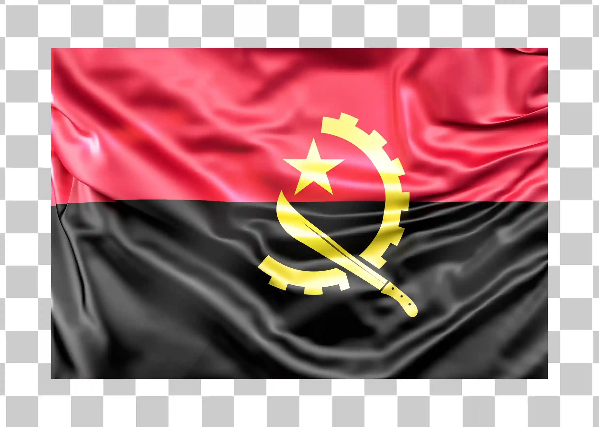 Flagg av Angola, Angola Flag, Viftande röd och svart flagga, Country Flag Vector, Flagglipart, Utskrivbar rektangel eller fyrkantig flagga, 3D -flaggsymbol, Suverän nation flagga, 