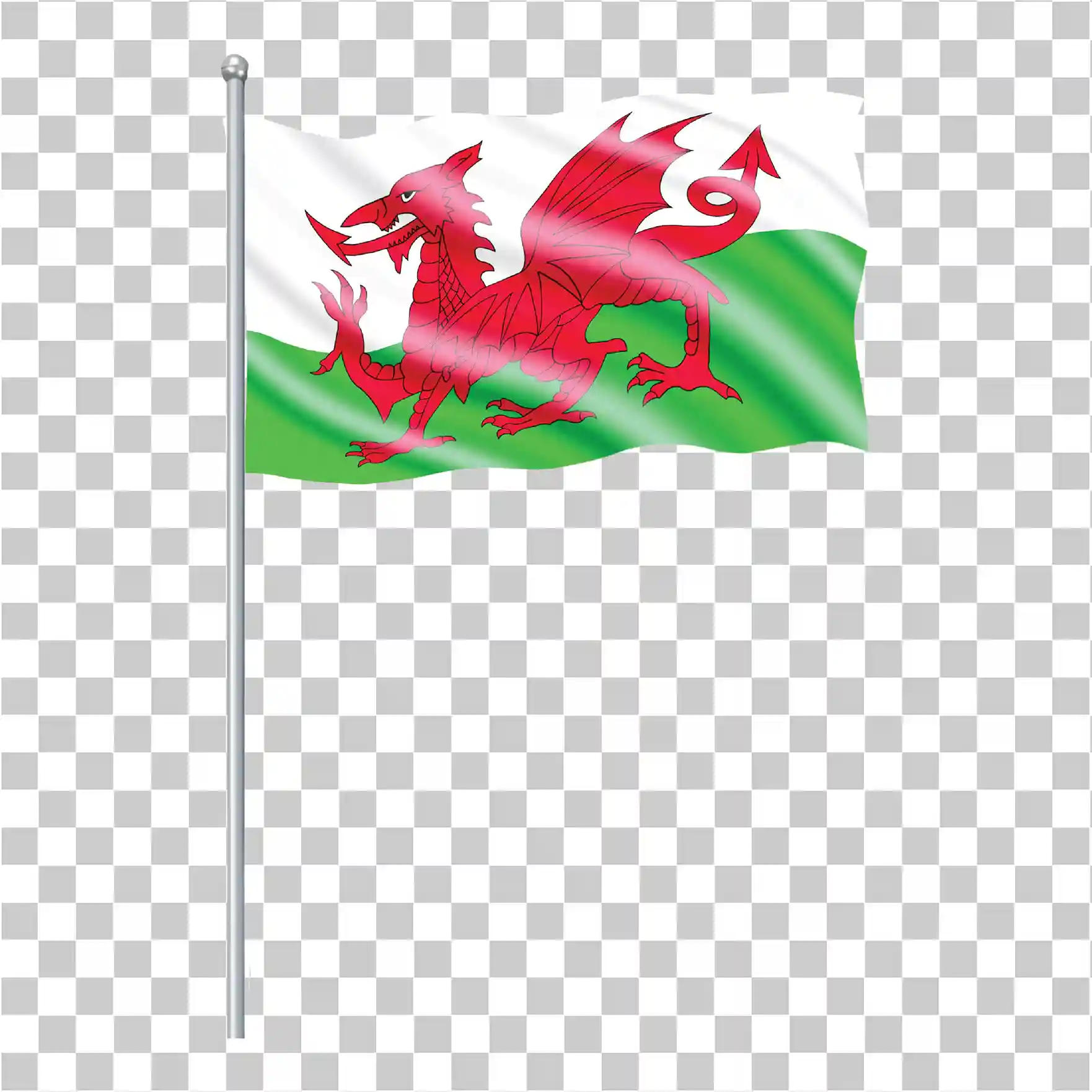 Bandera galesa ondeando PNG, Bandera de Gales con poste, 