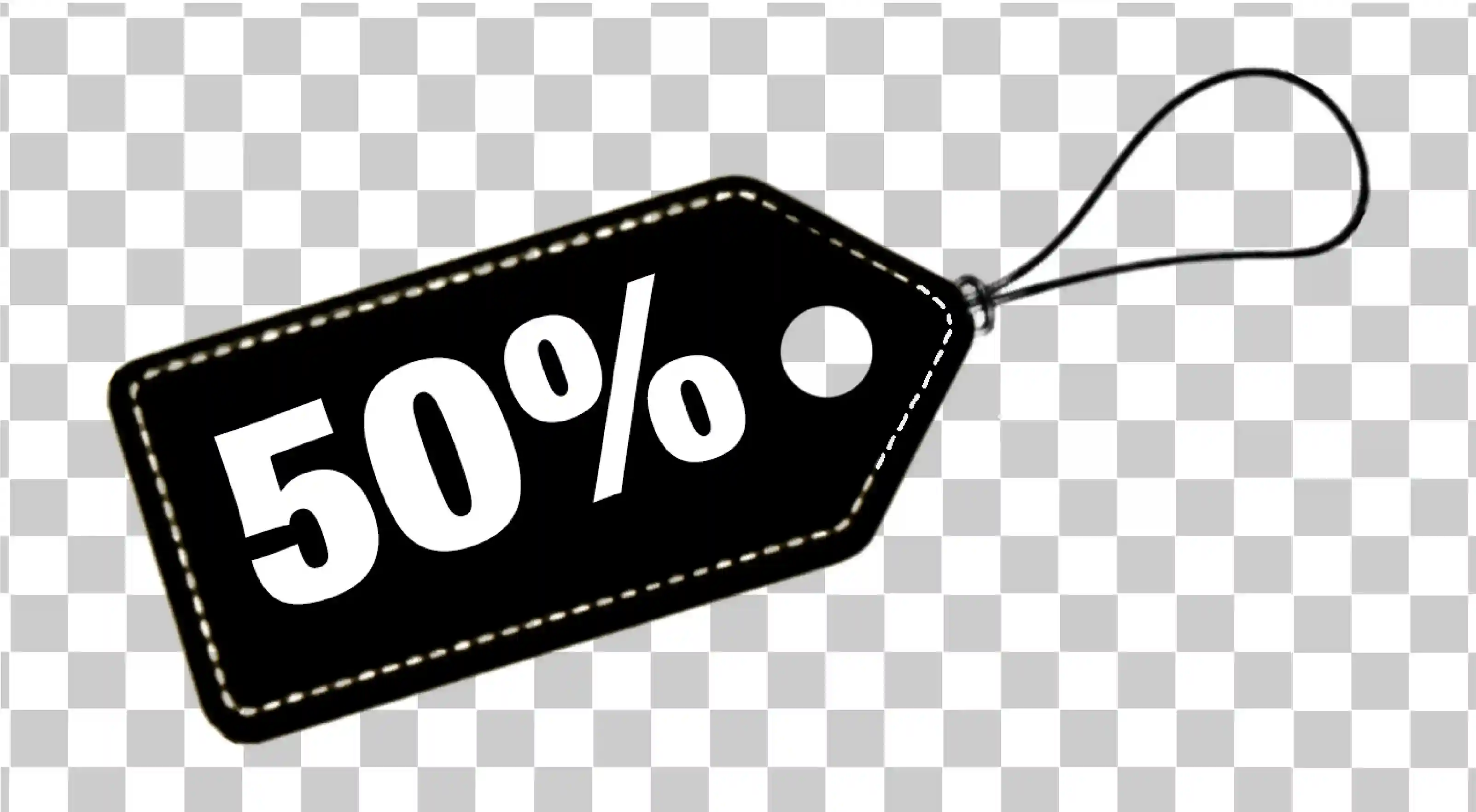 50% di sconto sul tag di sconto nero, Etichetta di offerta di vendita e design clipart per lo shopping promozionale, 