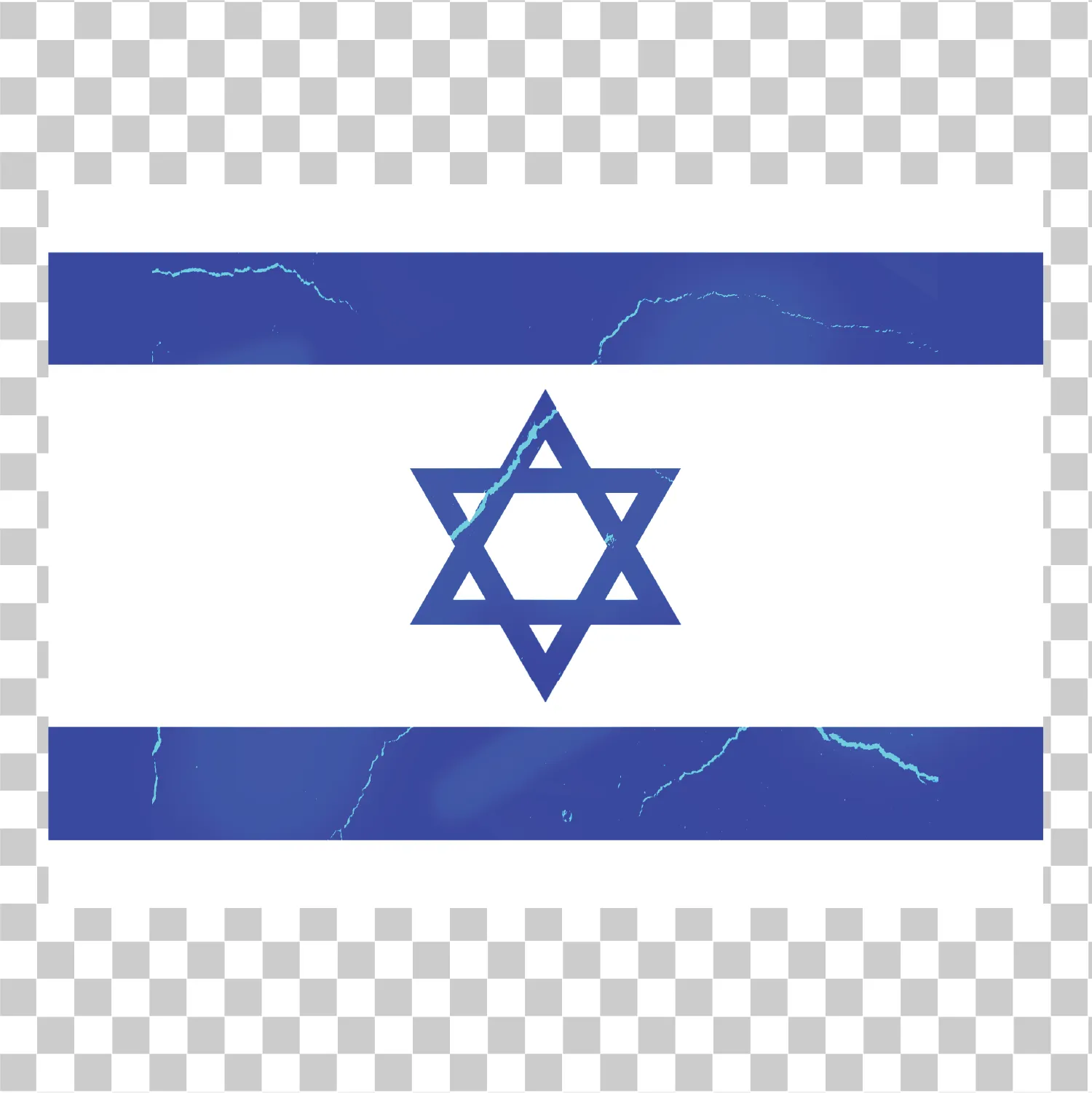 Israel Flag, Davids stjerne, Sprukket tekstur, Blå og hvit, Vektor png, 