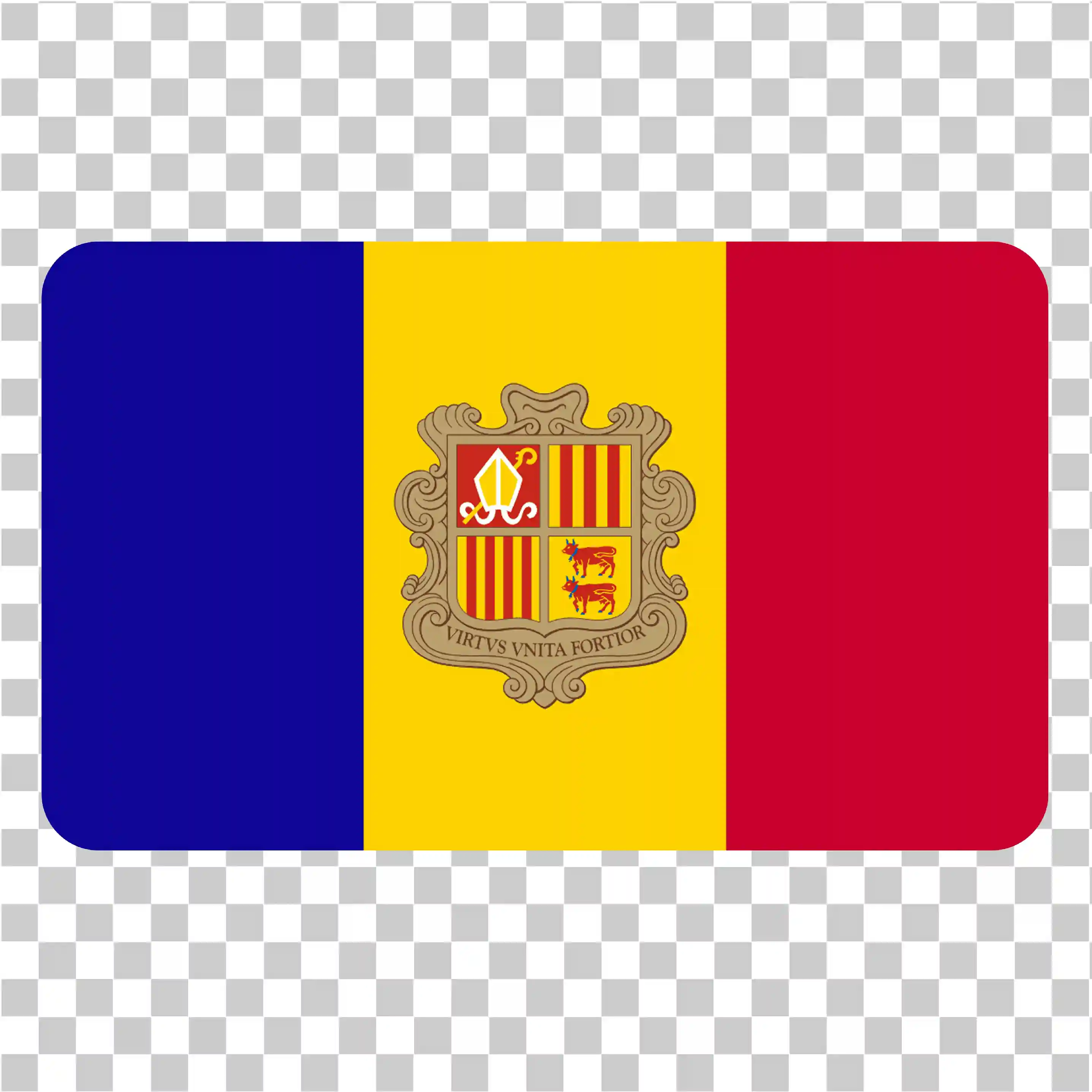 Andorra Flag, Abgerundeter Square National Flag Clipart, Realistische Vektor -Illustration, Landflagge PNG, Flagge des Andorra -Designs, 