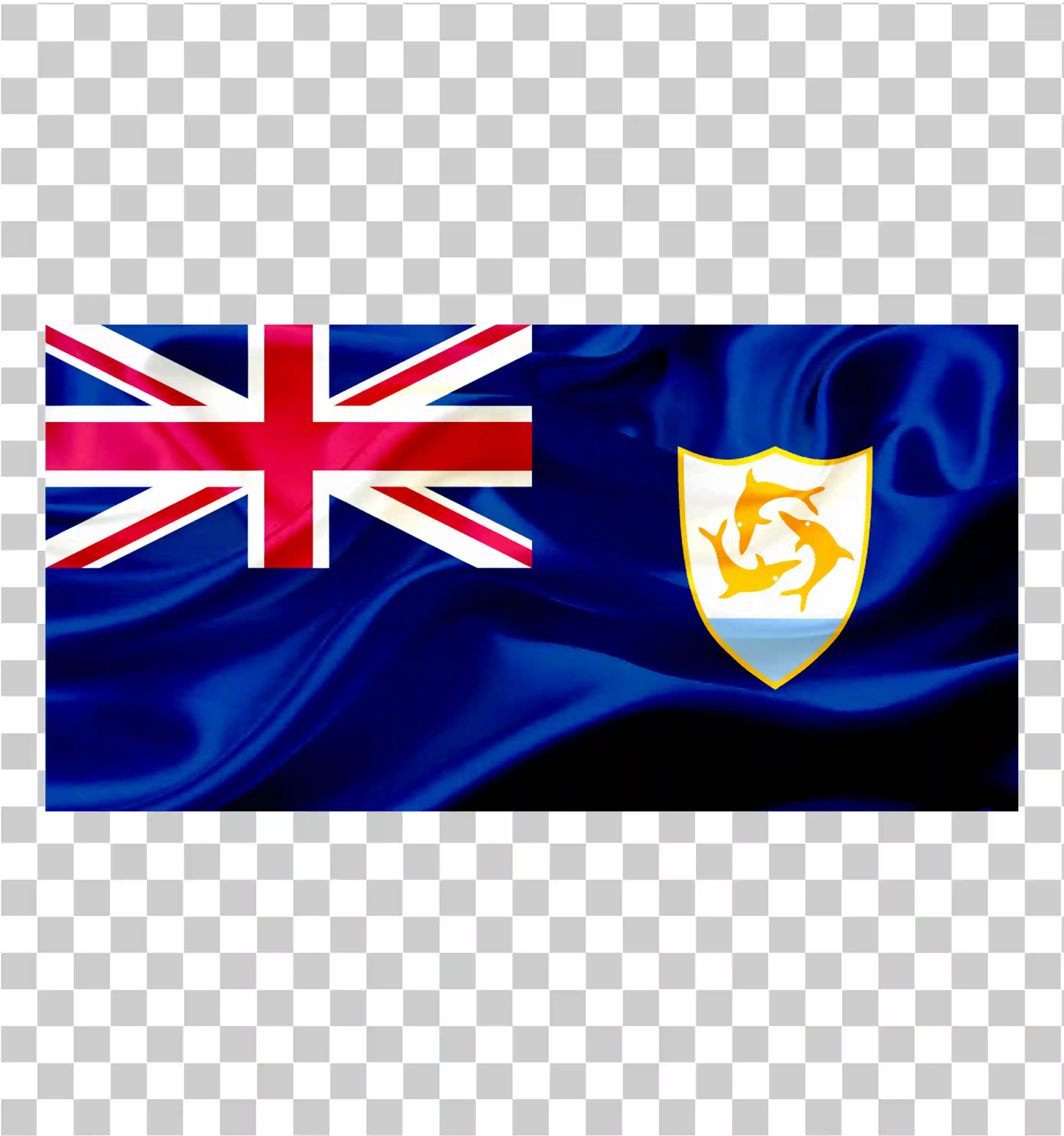 Anguilla Flag, Národní vlajka delfínu Anguilla, Realistická vektorová země vlajka Clipart, Tkaninová textura PNG ilustrační šablona, 