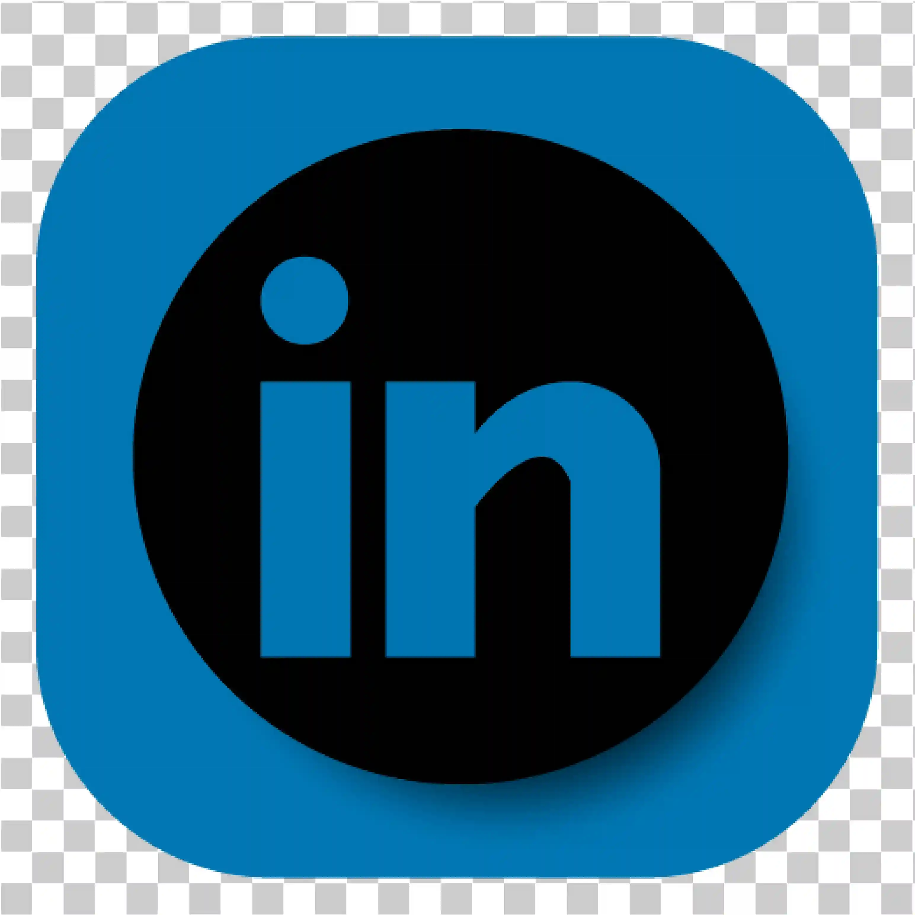 أيقونة LinkedIn الأزرق مع خلفية زرقاء ونص - تصميم شعار مربع أو مستدير يتميز بلكنة الدائرة السوداء, ناقل PNG لعلامة وسائل التواصل الاجتماعي العلامة التجارية, 