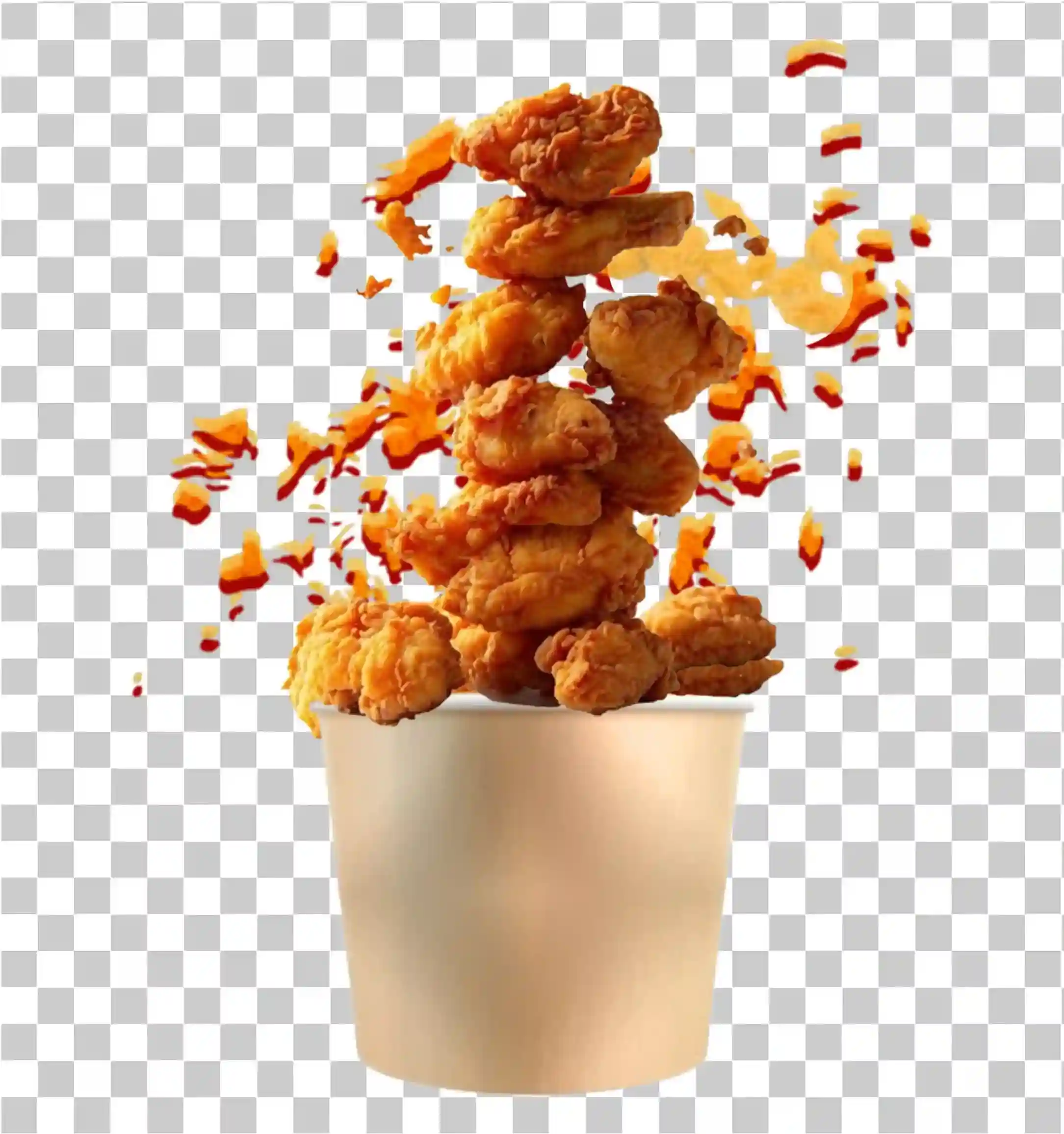 Nuggets de pollo y pollo frito en caja de papel, Ala de búfalo con migajas de caída PNG, 