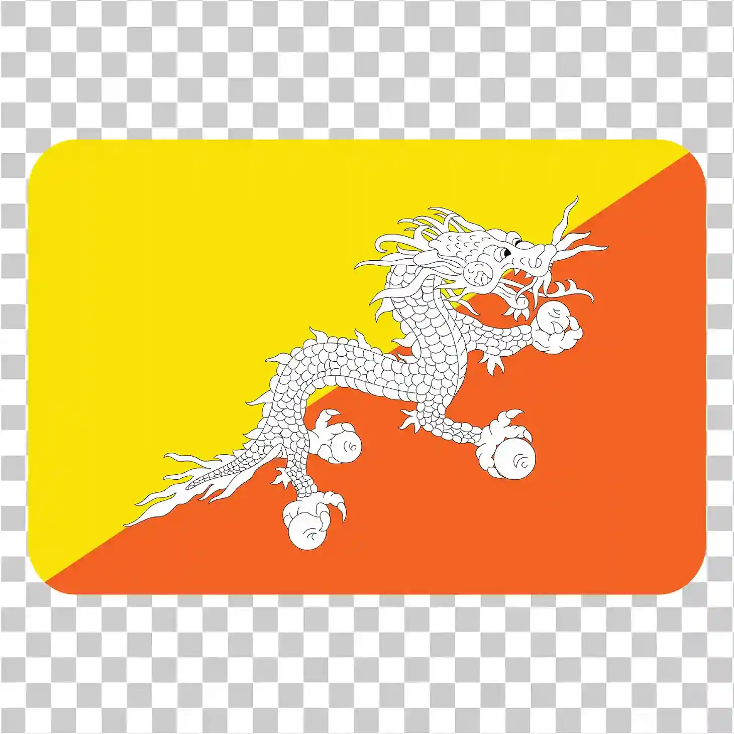 Bhutan Flag Png, Gelb & Orange mit Drachensymbol, Quadratische und abgerundete Vektor -Symbol, Transparent clipart kostenlos, 