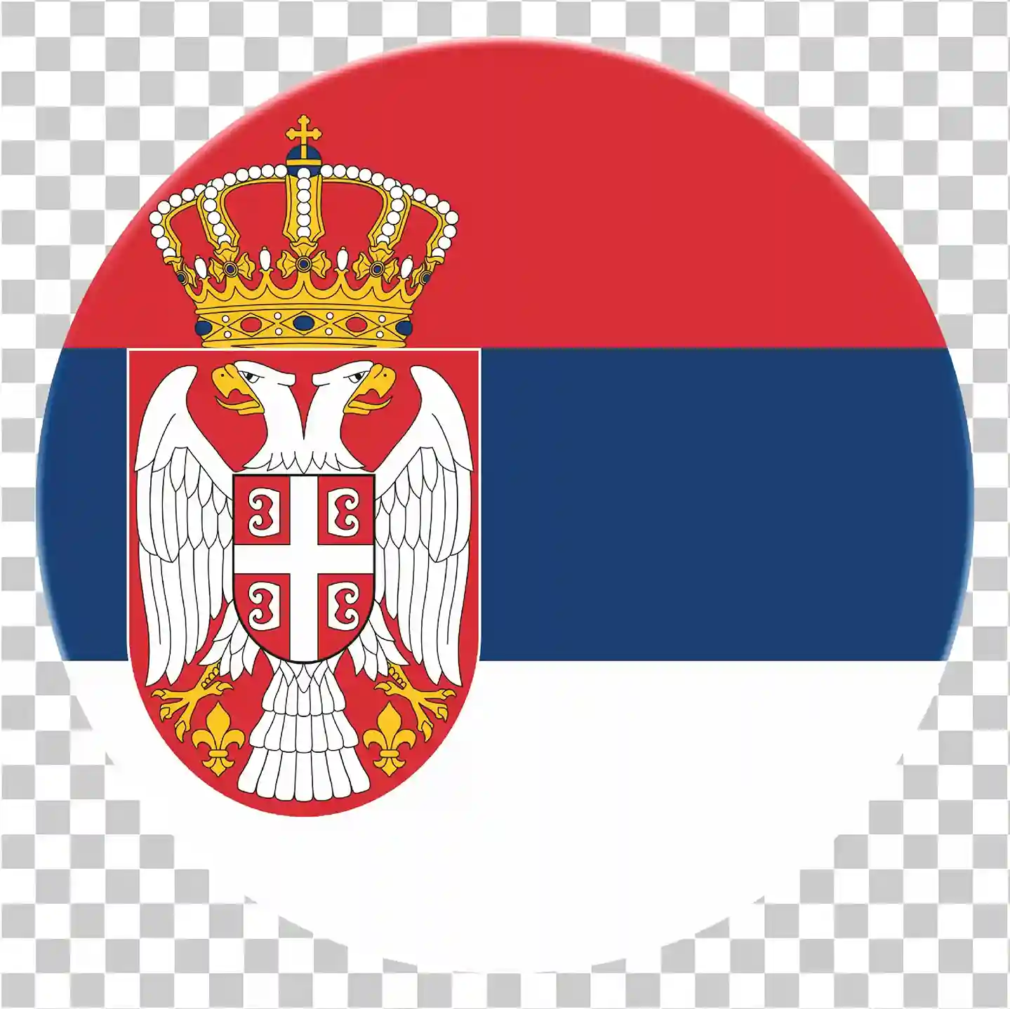 Serbian lippu, Serbian kansallinen lippu tunnuksen ja harjanteen kanssa, Serbian maan lippukuvake ja logo, Itsenäisyyspäivän banneri, Serbian kansakunnan revitty ja vallankumous lippu, Virallinen Serbian lippu PNG, Ympyräkuvake, SRB Circle -kuvake, 