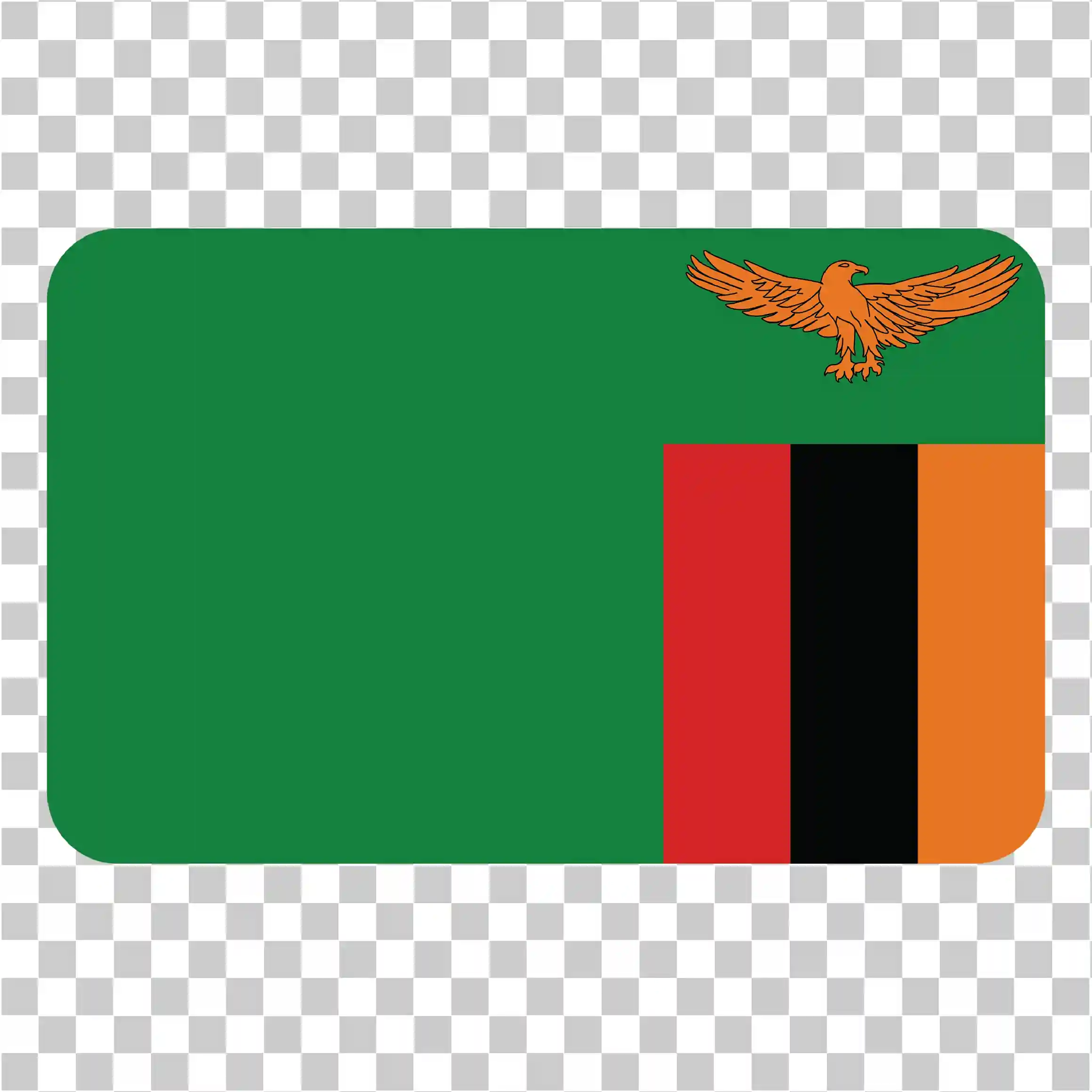Zambia Flag PNG, National Flag of Zambia, Green Orange Black Country Flag, Afrundet firkantet ikon, Republikken Zambia Vector Gratis download, 
