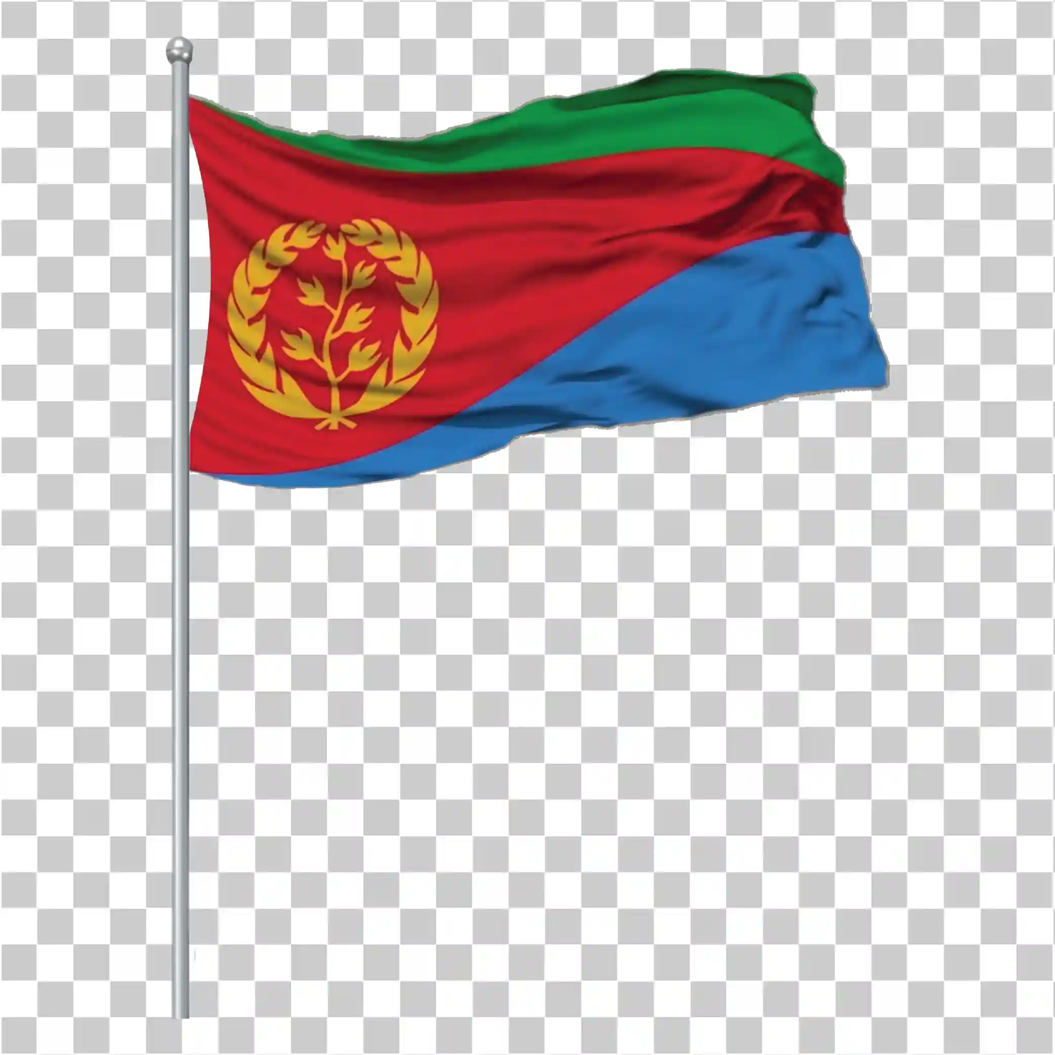 Eritrea Flag PNG, Waving Red Green Blue Flag with Pole Design, 