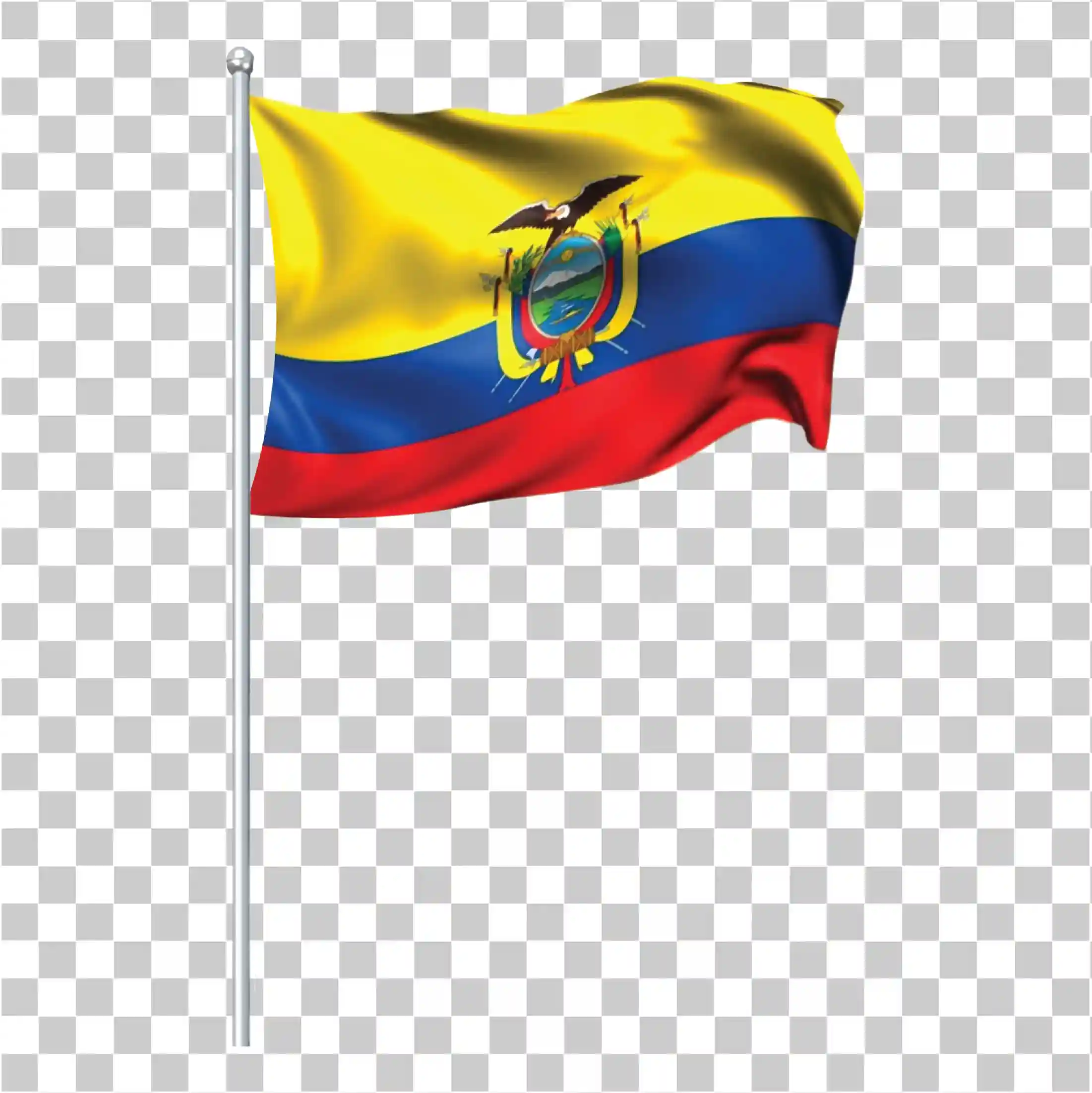 Bandera Ecuador, Waving Ecuador Flag con poste, Símbolos nacionales, Escudo de armas, PNG de bandera de campo, 