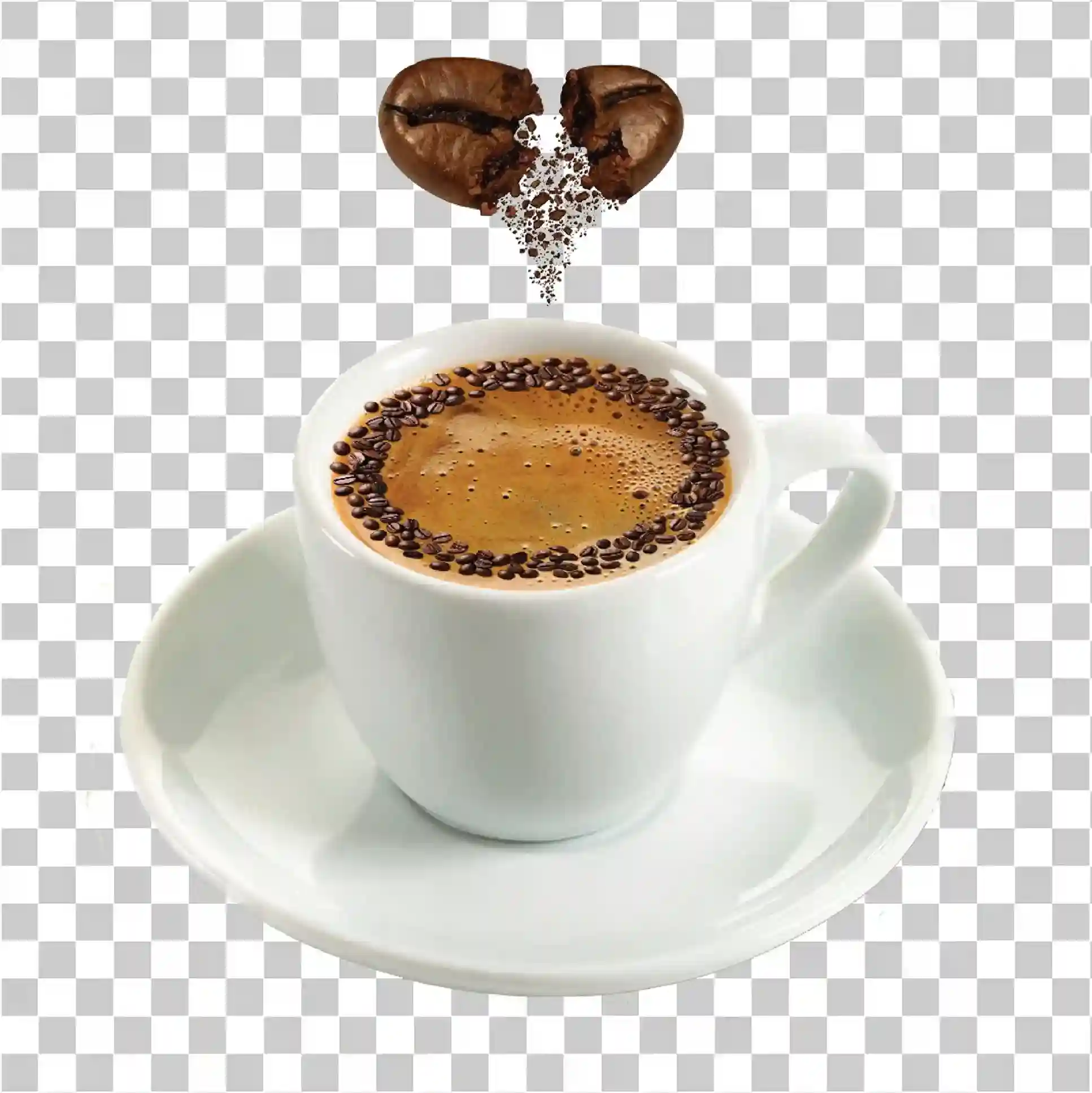 Kaffekop med bønner PNG, Latte Art til Cafe Branding, 