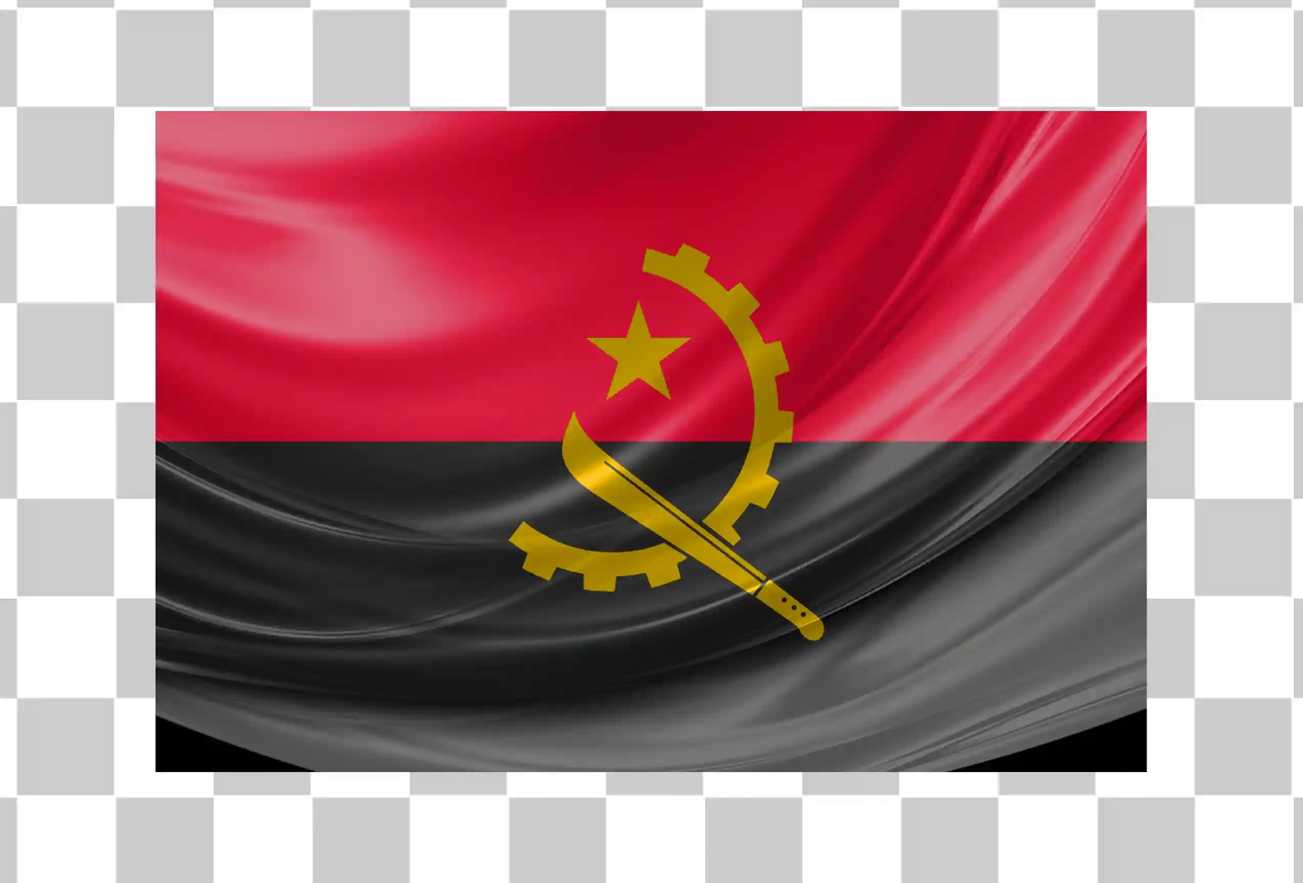 Waving Angola Flag, Bandera nacional de Angola Clipart, Vector de bandera de país imprimible, Ilustración de la bandera de seda, 