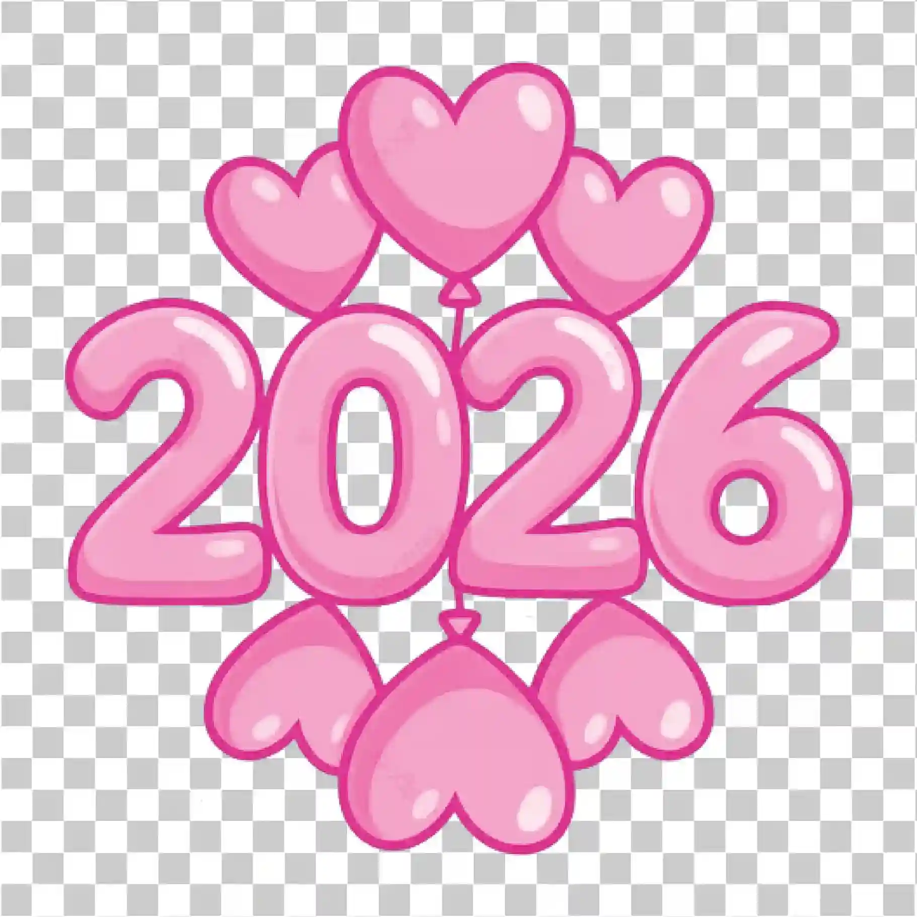 2026气球粉红心爱PNG庆祝插画, 