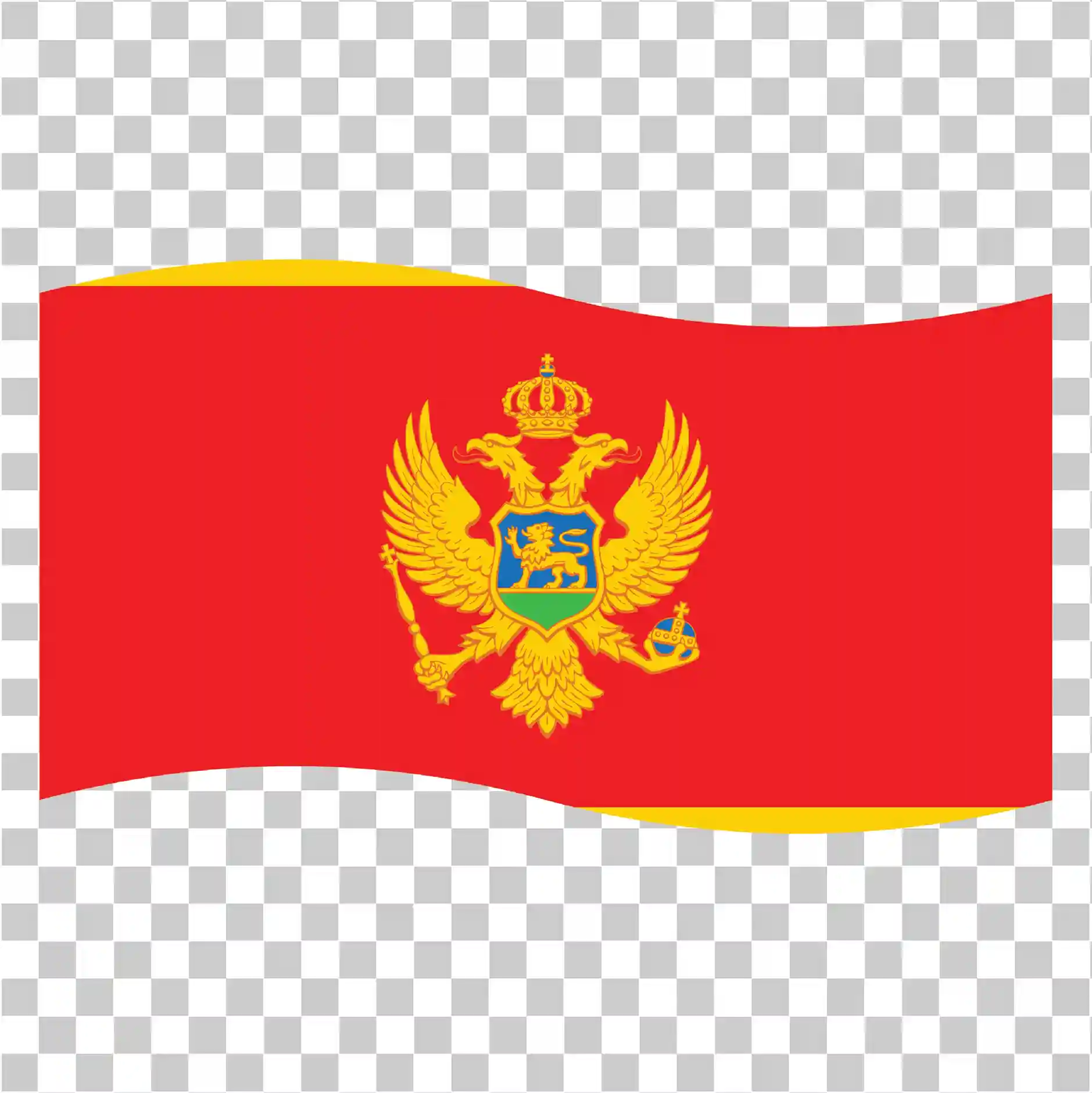 Montenegro Flag, National Flag of Montenegro with Coat of Arms, Red Flag with Gold Eagle and Yellow Border, Country Flag Design, Montenegro Flag PNG, Waving Flag and Flag Wave, 