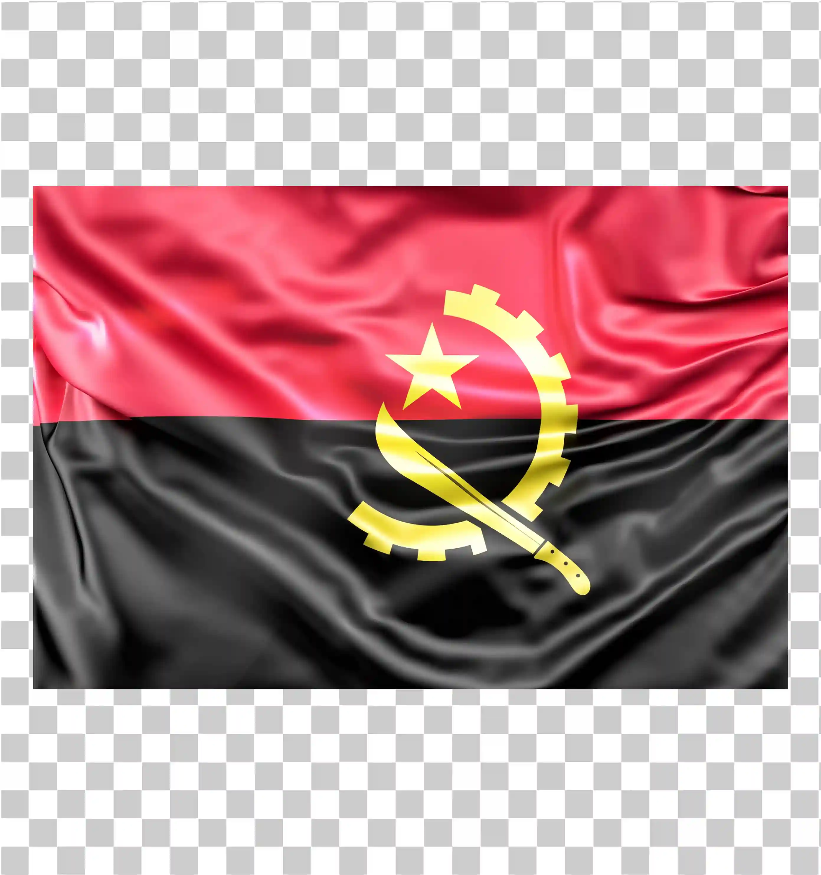 Vlag van angola, Angola -vlag, Waaiende rode en zwarte vlag, Landvlag Vector, Flag Clipart, Afdrukbare rechthoek of vierkante vlag, 3d vlagsymbool, Soevereine natie vlag, 