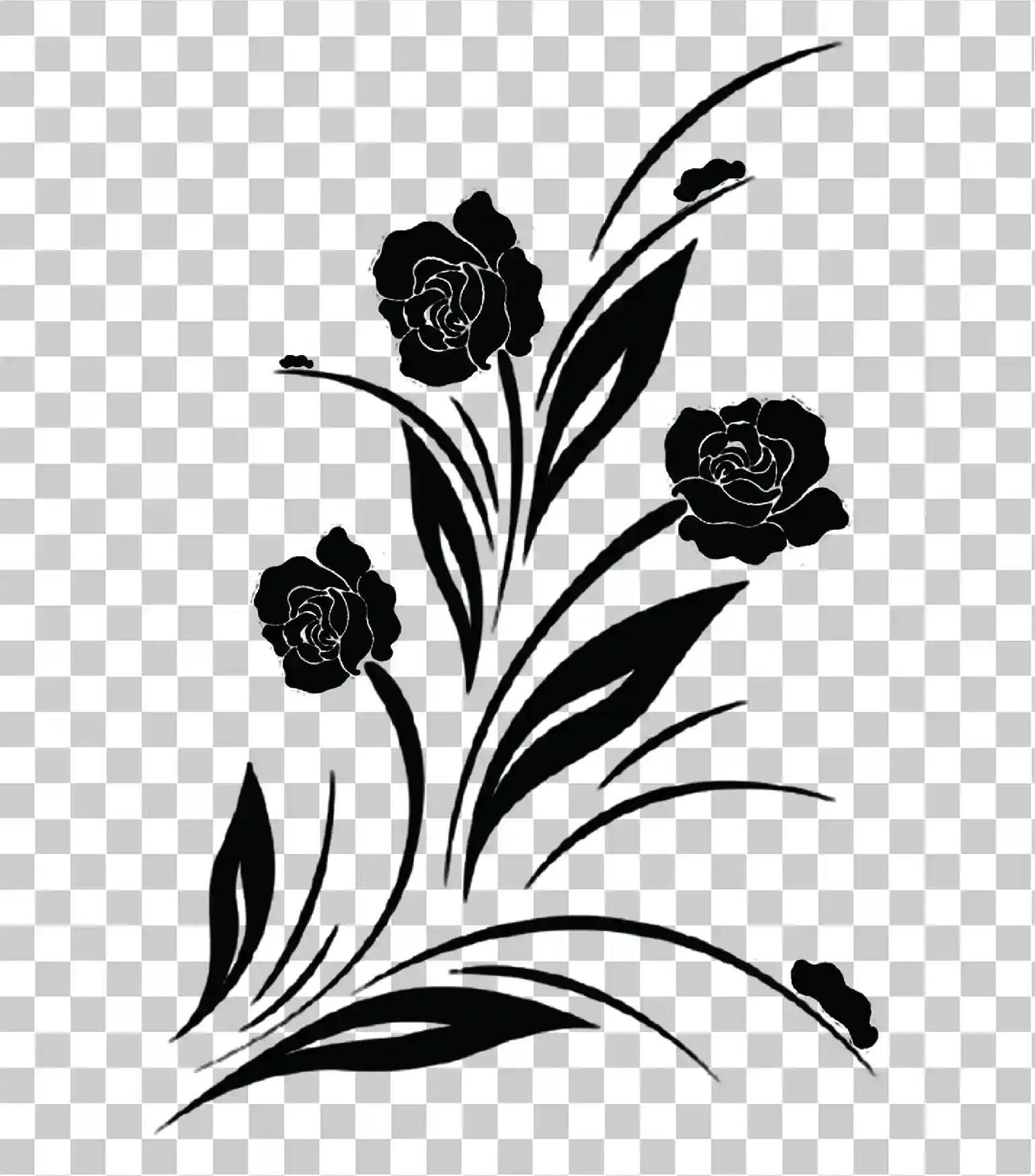 Silhueta e ornamento floral, Contorno das flores pretas, Tatuagem tribal, e Blooming Rose Png, 