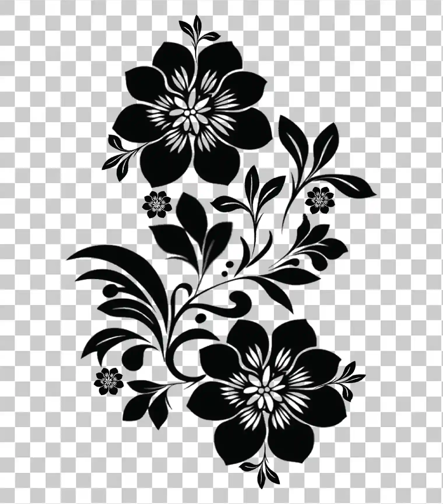 Flourishing Floral Line Art, Silhouette di fiori in bianco e nero Png per Cricut e clip art, 