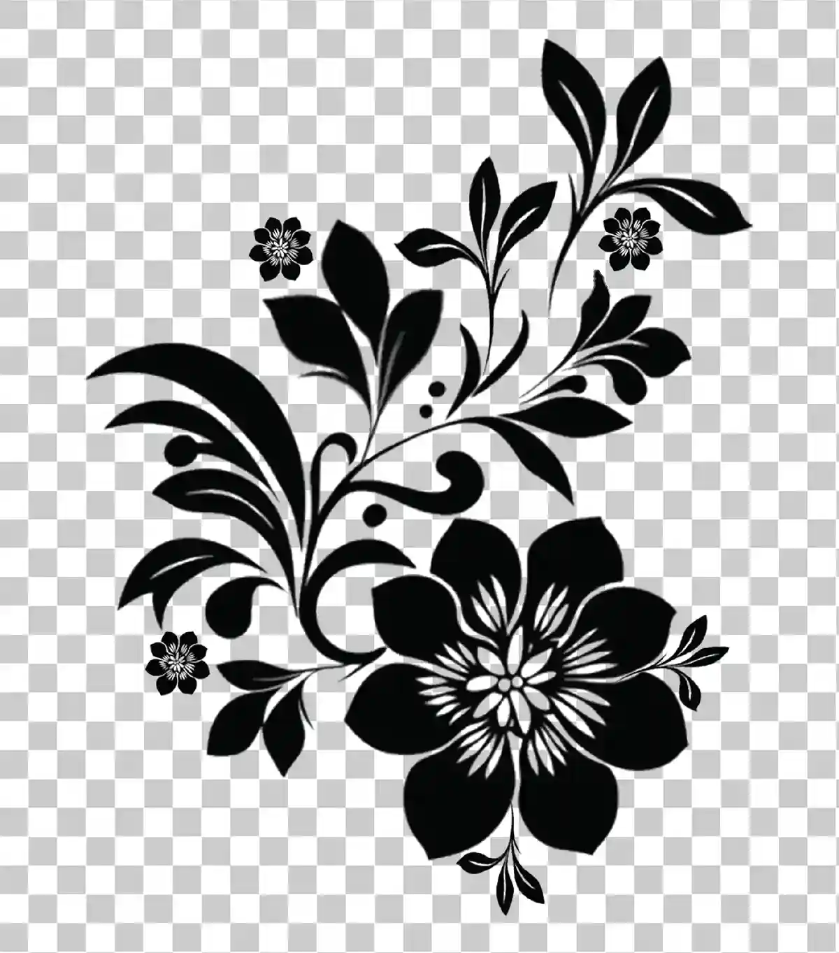 Flower Art & Floral Ornament, Elegant zwart -wit ontwerp PNG, 