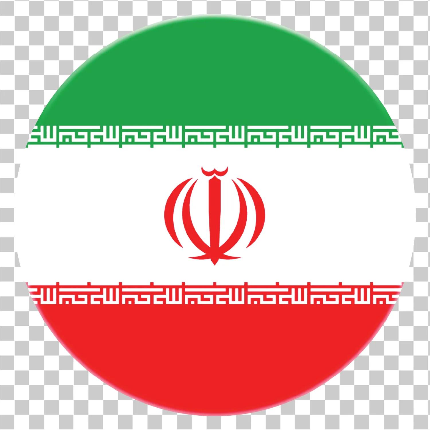 Flag af Iran, Iransk flagikon, Grøn hvid rød tricolor, Islamic Republic Emblem, Runde 3D Circle Flag, National Symbol Clipart, Realistisk vektor png illustration, 