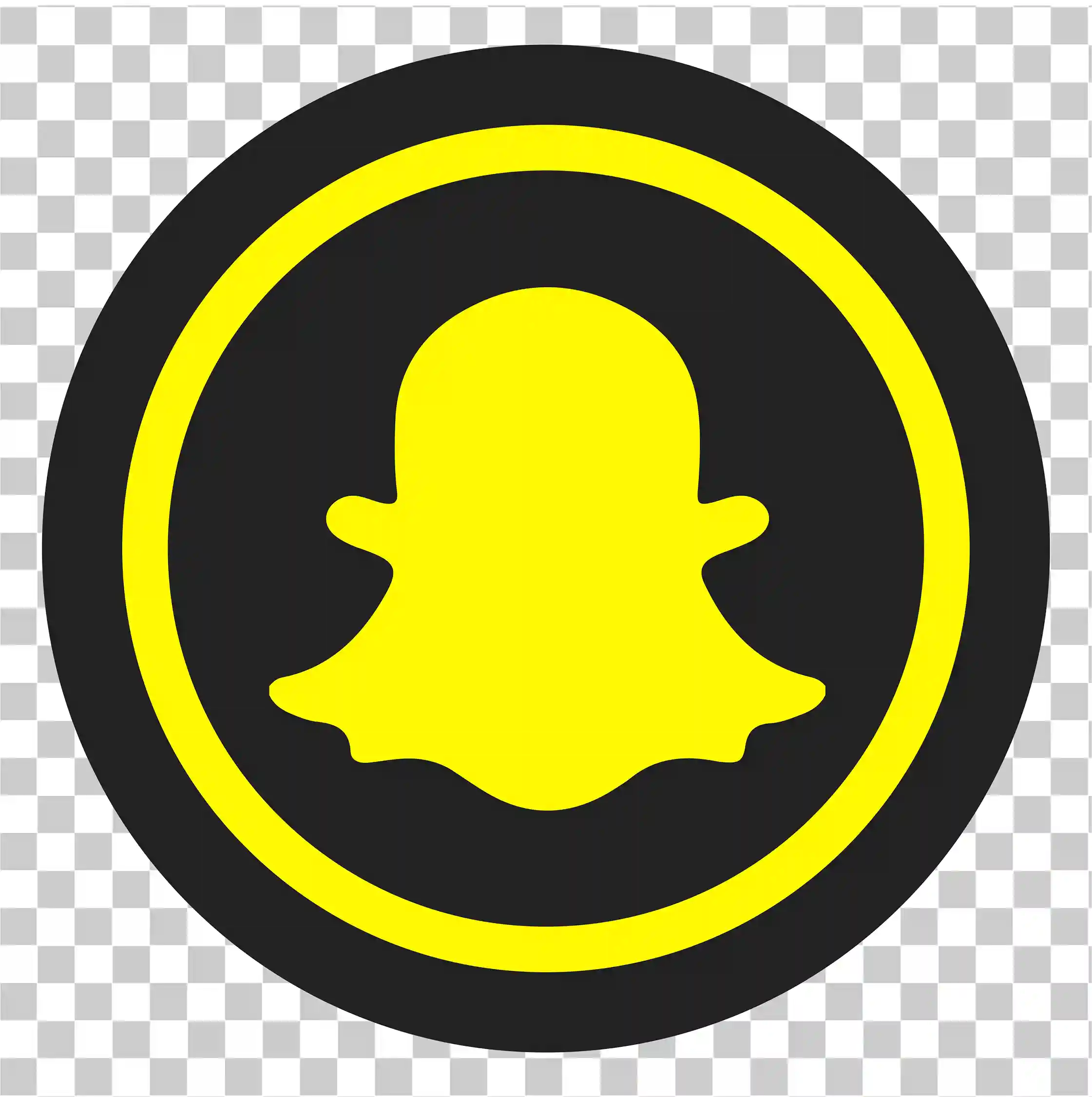 Snapchat -logo PNG, Circle -pictogram, Transparante vector, Geel logo zwarte contouren, Sociale media -pictogram, 
