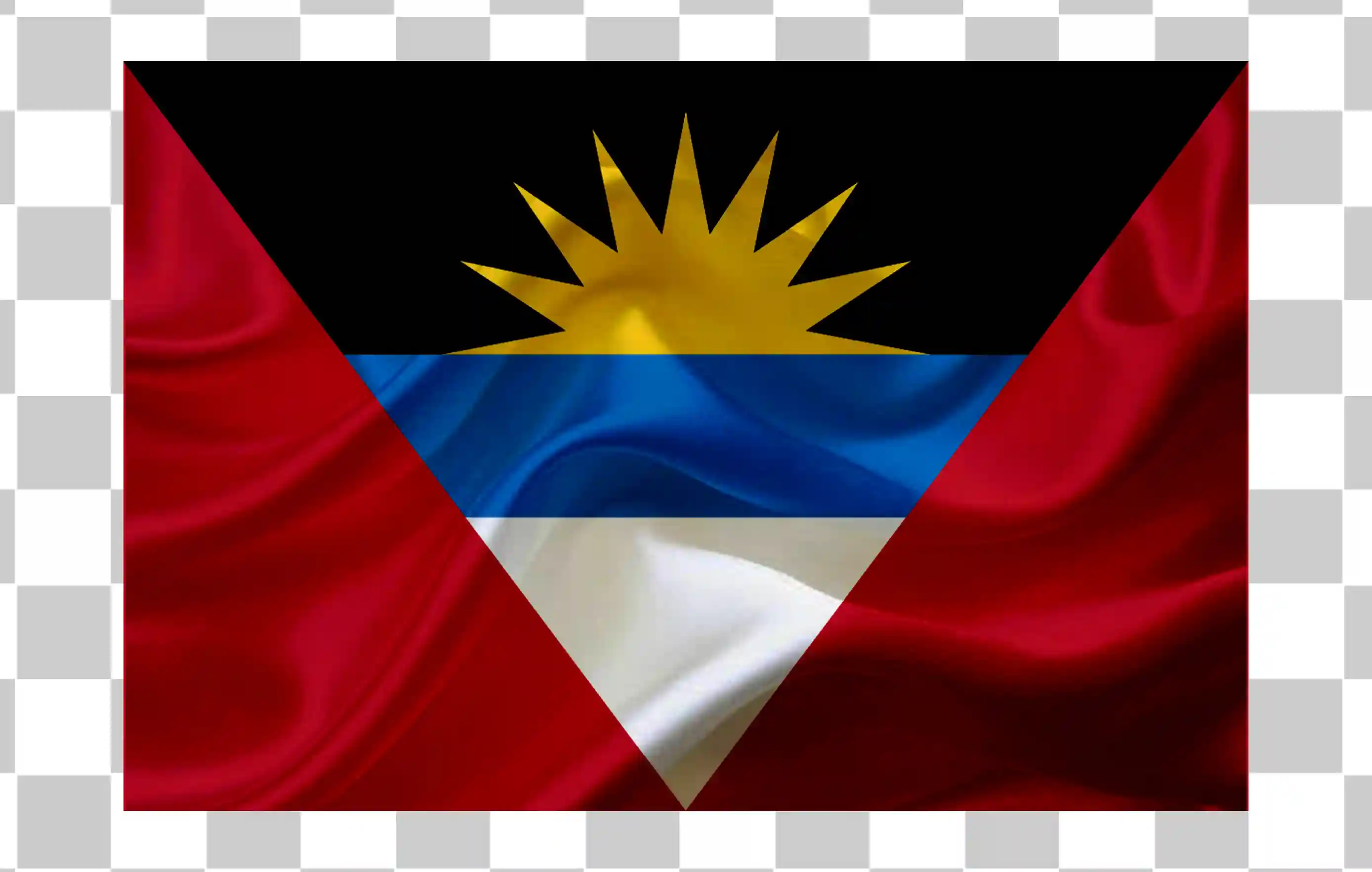 Bandera de Antigua y Barbuda - Waving National Flag Clipart, Vector de bandera de campo imprimible e ilustración de seda, 