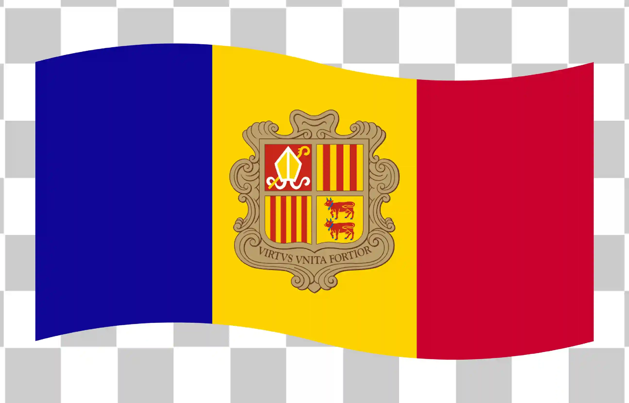 Andorran lippu, Andorran kansallisen lipun heiluttaminen, Realistinen maan lippuvektori, Clipart -kuva, Lipun suunnittelu PNG -rakenne, 