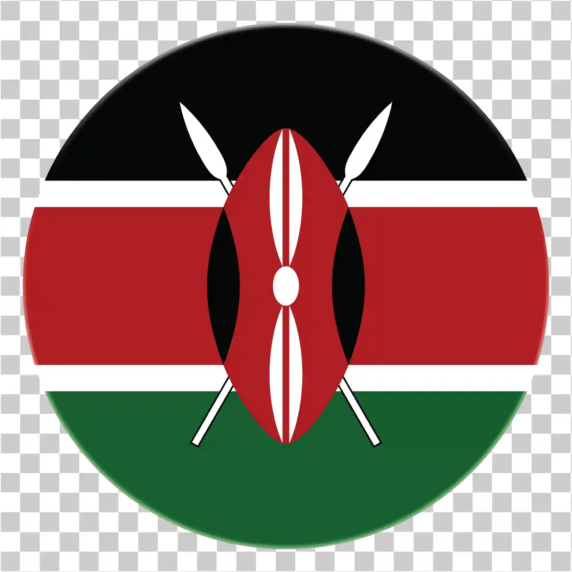 KENYA ROUND FLAG PNG, Národní vlajka Keni s štít a kopí, Ikona červeného černého zeleného kruhu, Keňa Republic Vector Vector zdarma ke stažení, 