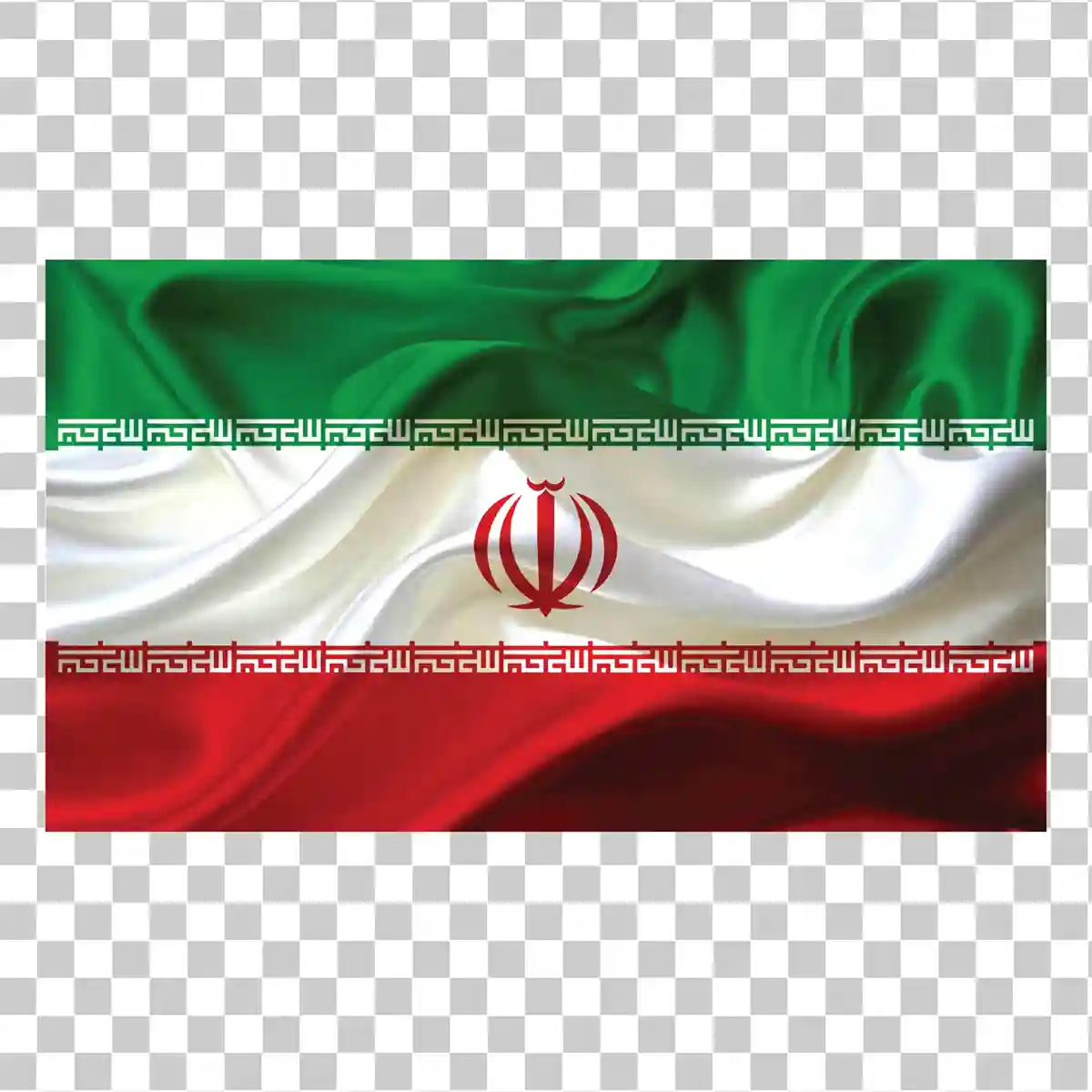 Flag af Iran, Iransk Flag Clipart, Tricolor Emblem af Iran, Islamisk Republik, Printable National Flag, Stofstruktur, Silkevektor, Realistisk design, Png, 