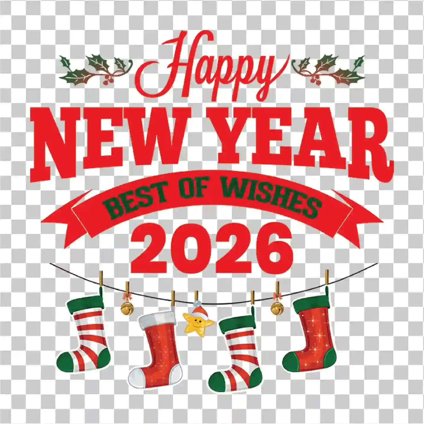 Feliz Ano Novo 2026 deseja design de saudação de banner PNG, 