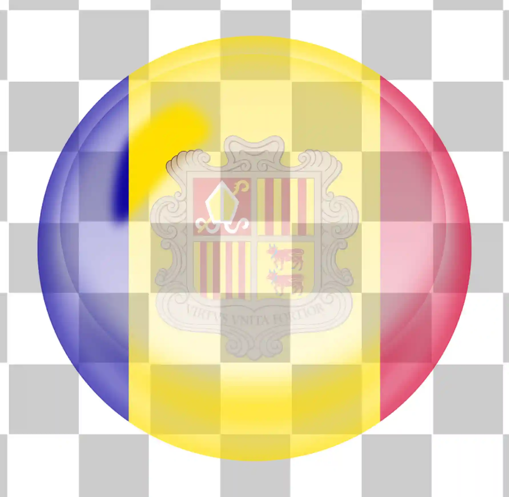 Andorra Flag, Nationalflagge von Andorra, Rundkreislauf -Flaggenvektor, 3D Clipart PNG, Realistisches abgerundetes Flaggendesign mit Textur und Wasserzeichen, 
