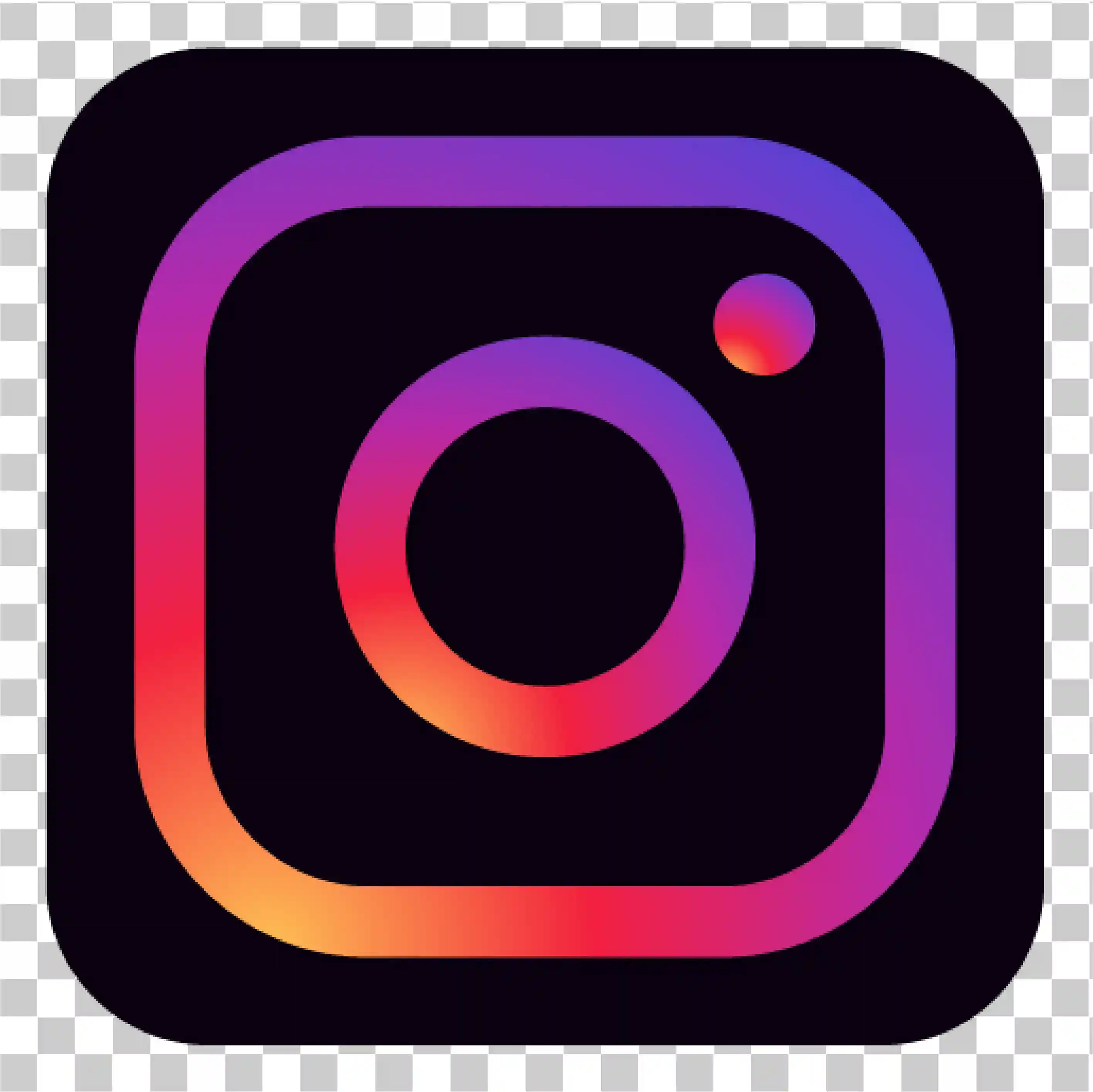 Logo Instagram Png, Ig Icona Vector, Insta logo gratuito, Schema gradiente, Sfondo nero, Forma arrotondata, 
