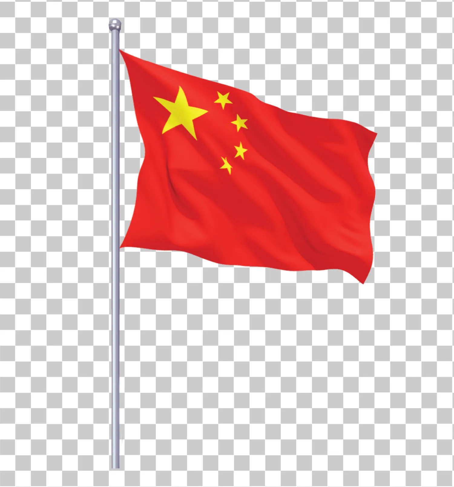 Flag China su bandpole, Agitando nel vento, PNG di stella rossa e gialla, 
