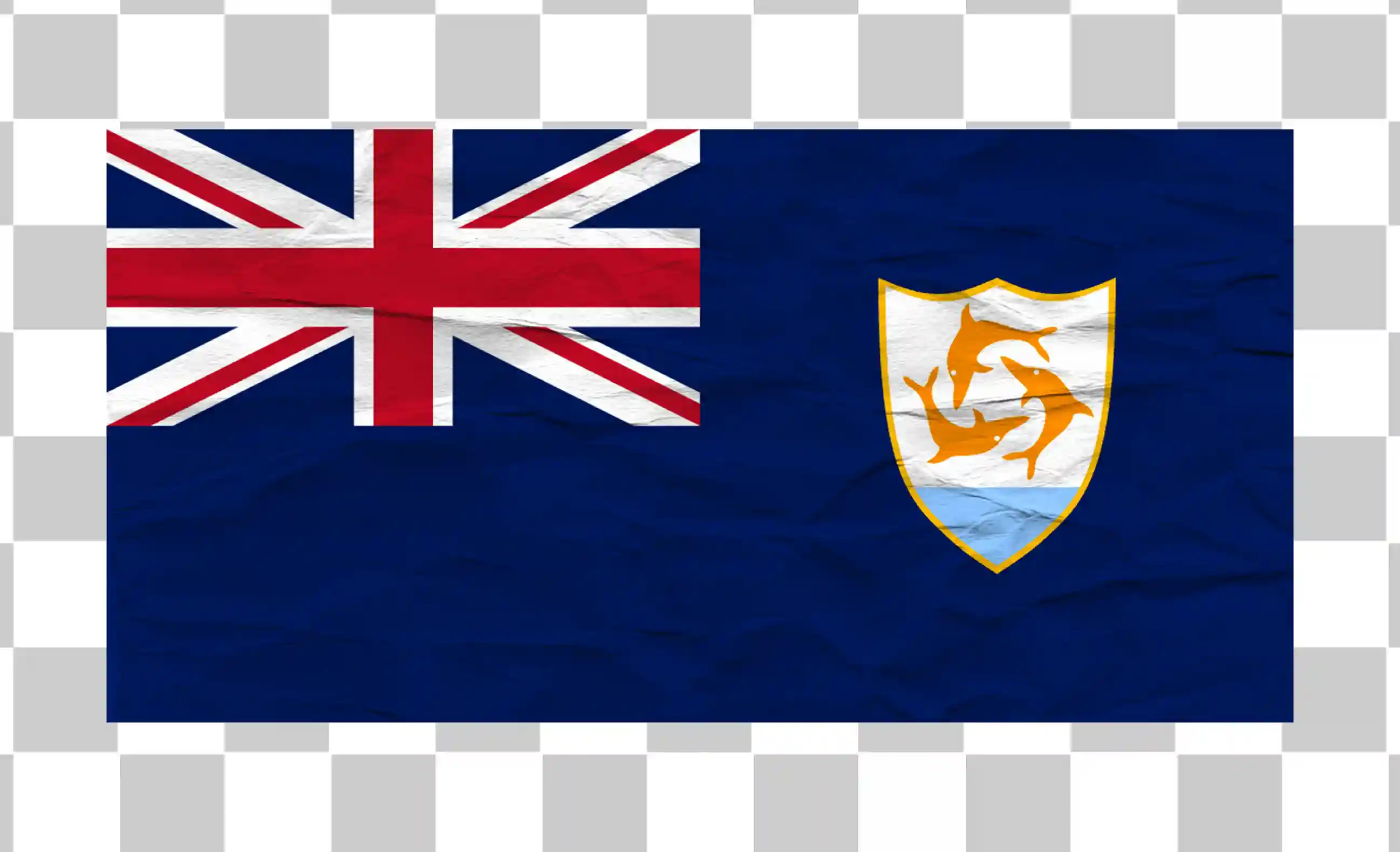 Anguilla lippuvektori, Dolphin National Flag Clipart, Realistinen maan lippu rypistyneellä paperimallilla PNG, 