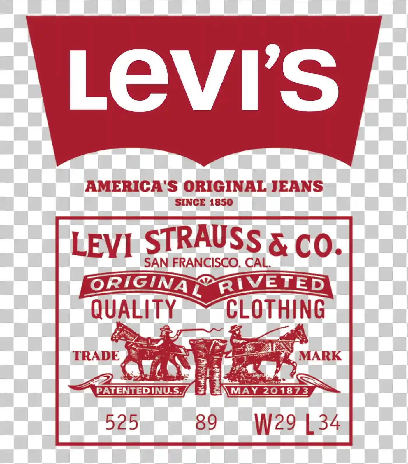 Levi的徽标, 红色和白色商标, Levi Strauss＆Co。, 原始铆接牛仔裤, 优质服装, 美国品牌符号, 1850年设计, 高清徽标, 