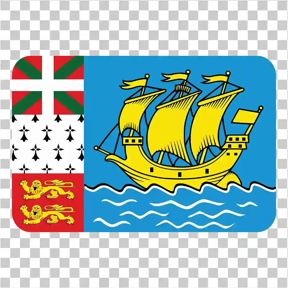 Squal Saint Pierre và Miquelon FLAG PNG, Cờ đảo Pháp với tàu và sư tử, Vector quốc gia, Bối cảnh đại dương, 