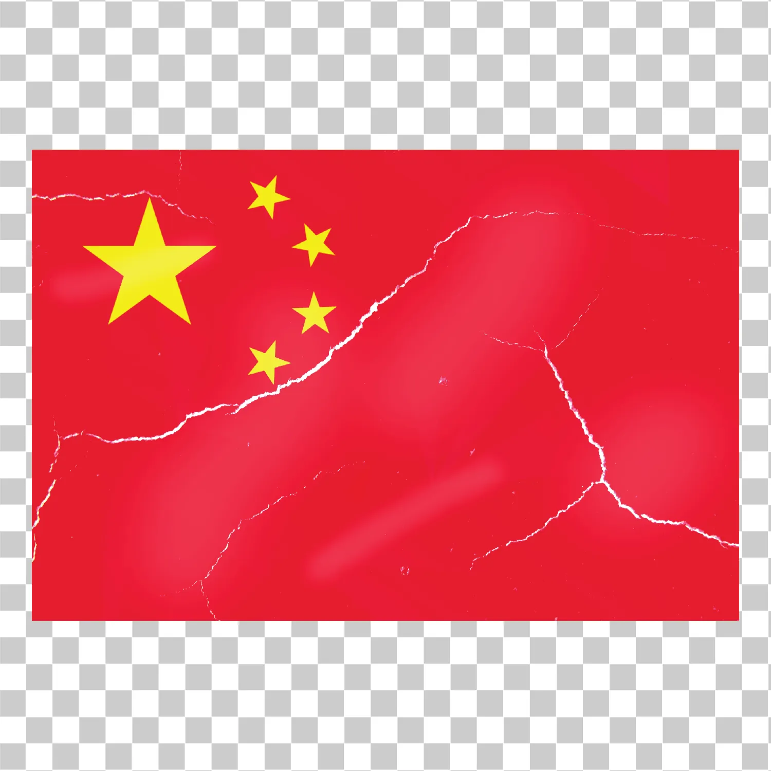 TEXTURA DA SLANGE DA CHINA PNG, Bandeira nacional chinesa vermelha e amarela rachada, Ilustração vetorial realista com estrelas, 