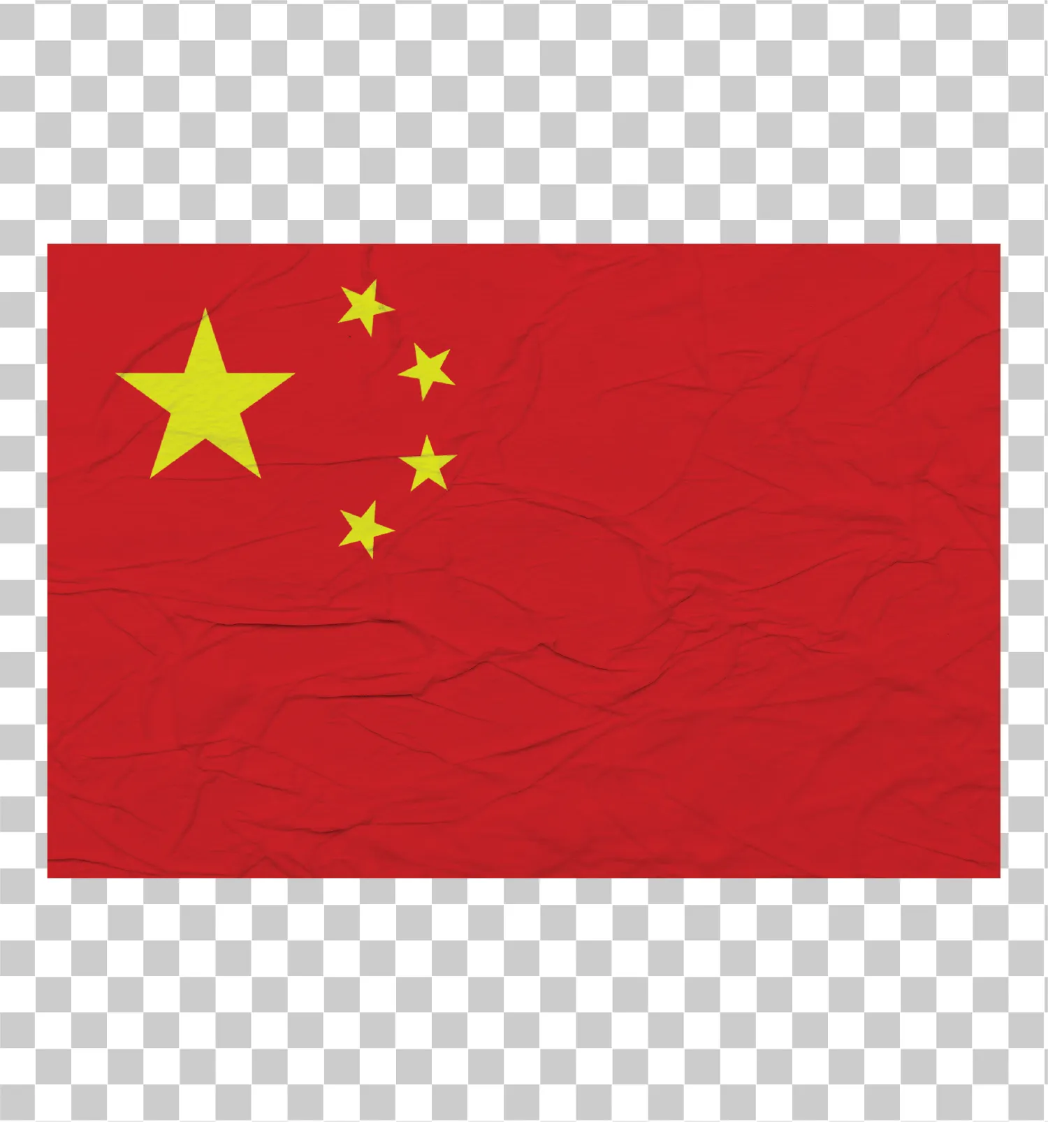 Flag di Cina, Bandiera nazionale cinese, Rosso e giallo, Emblema stellare, Texture di carta accartocciata, Png, 