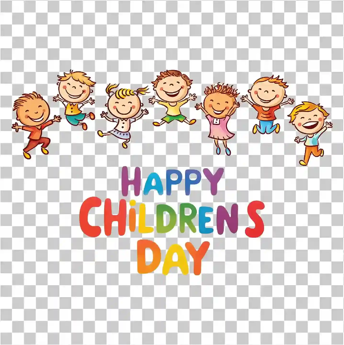 儿童节快乐儿童卡通艺术海报 PNG 插图, 