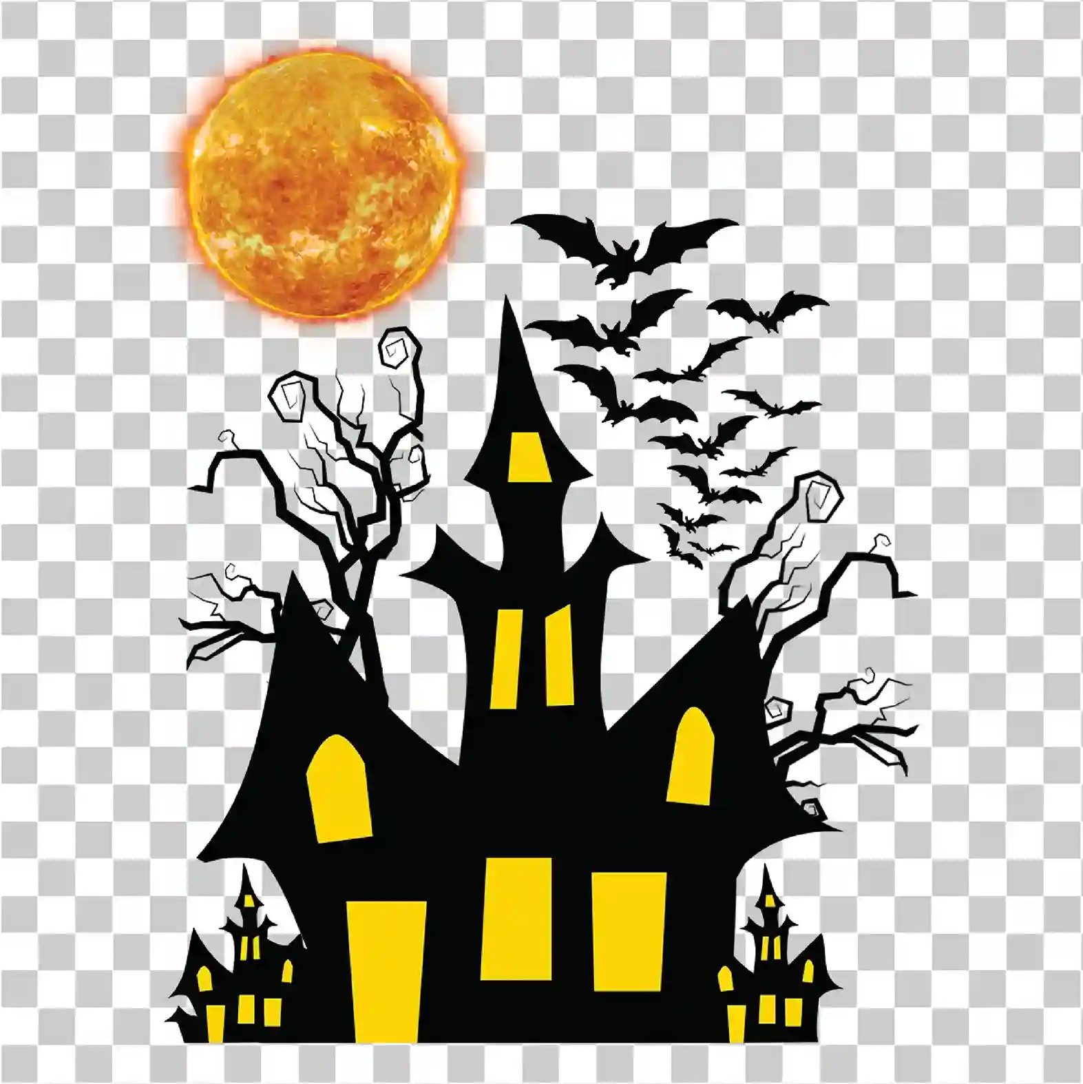 Haunted House PNG, Uhyggelig Halloween-slott og mørk nattkunst, 