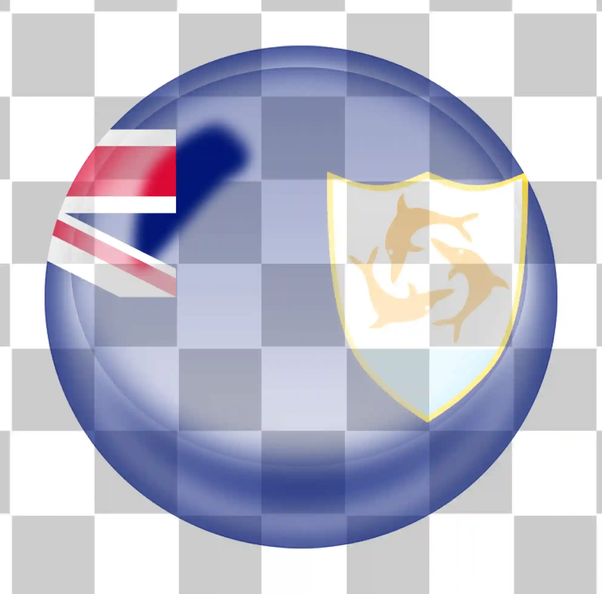 Pyöristetty 3d Anguillan lippu, Anguillan pyöreä delfiinilippu, Realistinen vektori png, National Flag Clipart rakenteella ja vesileimalla, 