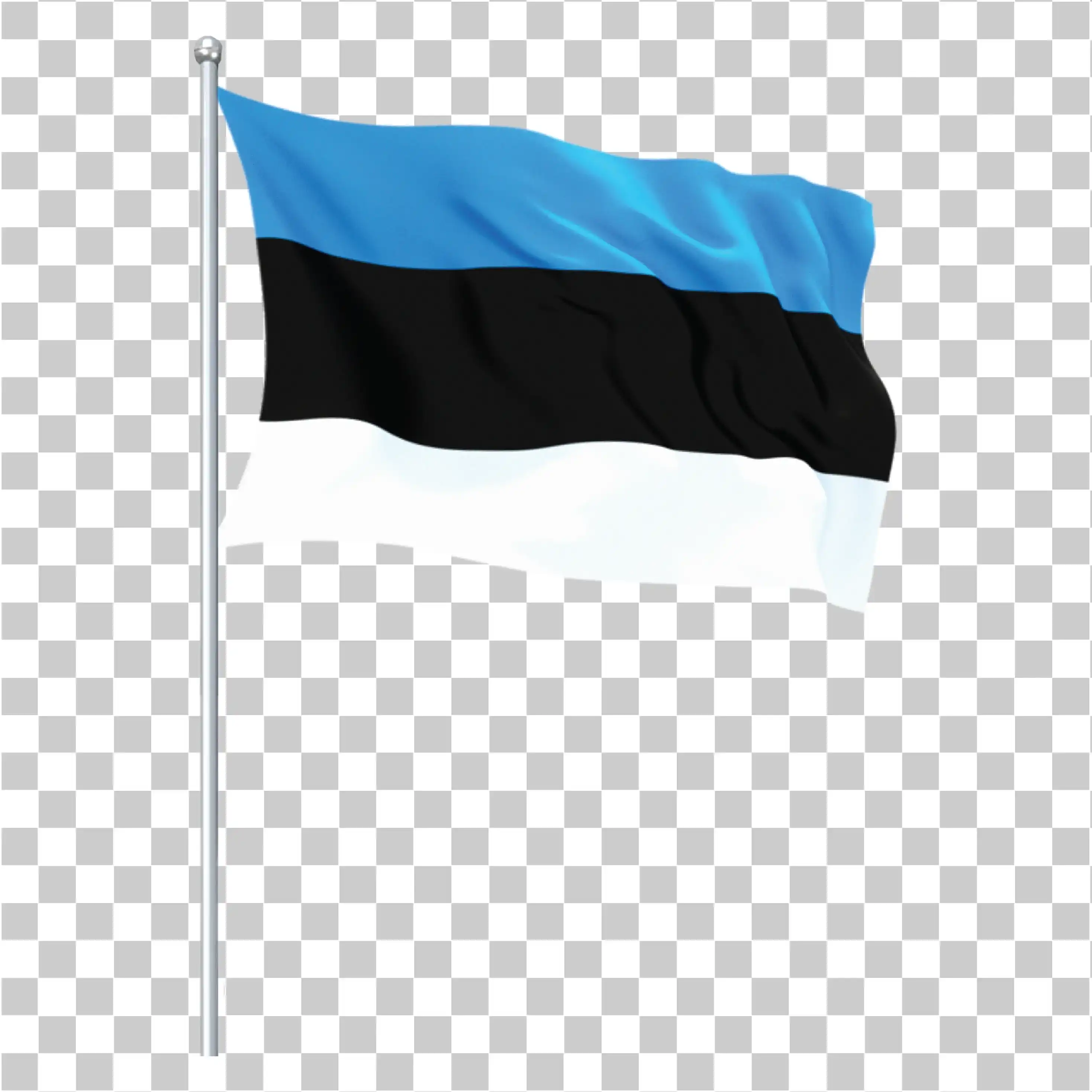 Estonia Flag PNG, Waving Blue Black White Flag with Pole Design, 