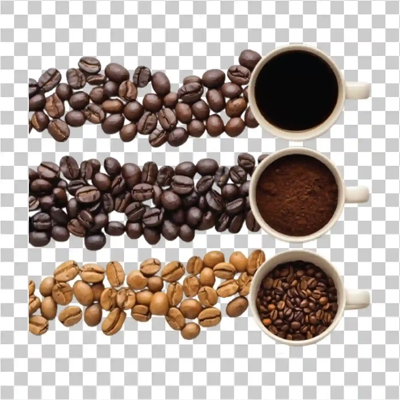 Chicchi di caffè tostati, PNG nero e tazza da cappuccino, 