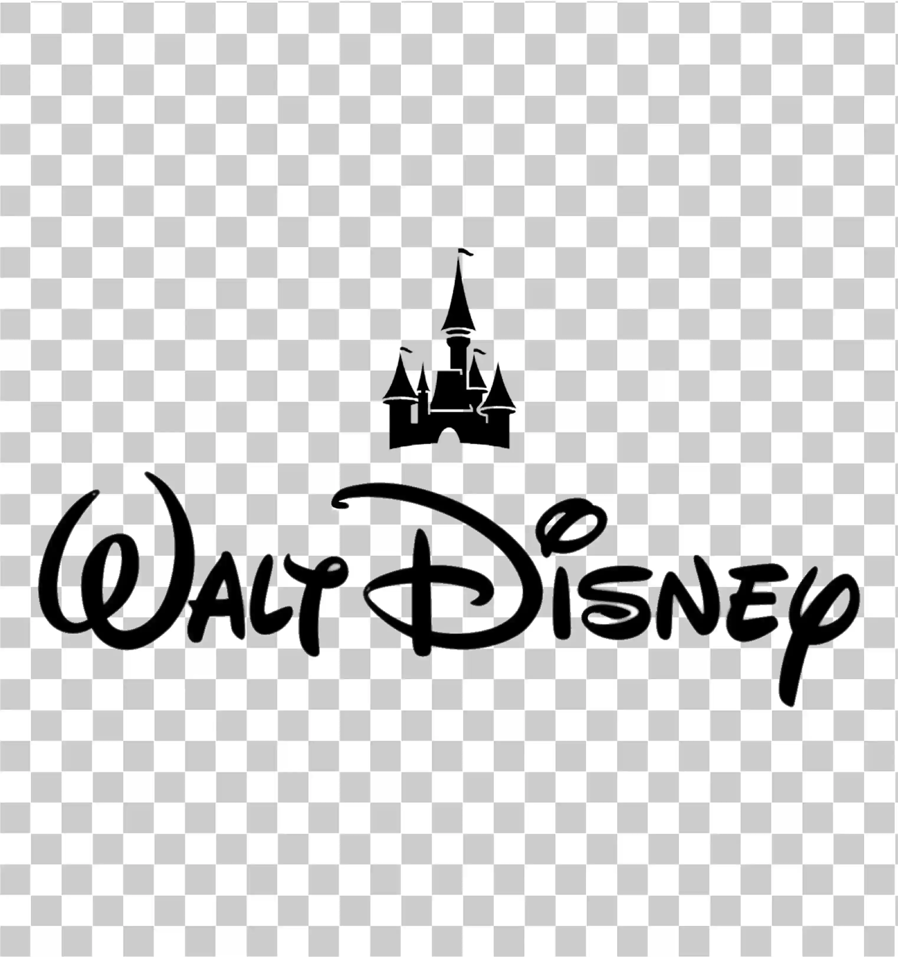 The Walt Disney Company, Walt Disney Logo PNG, Disney Company Text, Mickey Mouse, Disneyland, Walt Disney World Logo - svart og hvitt, 