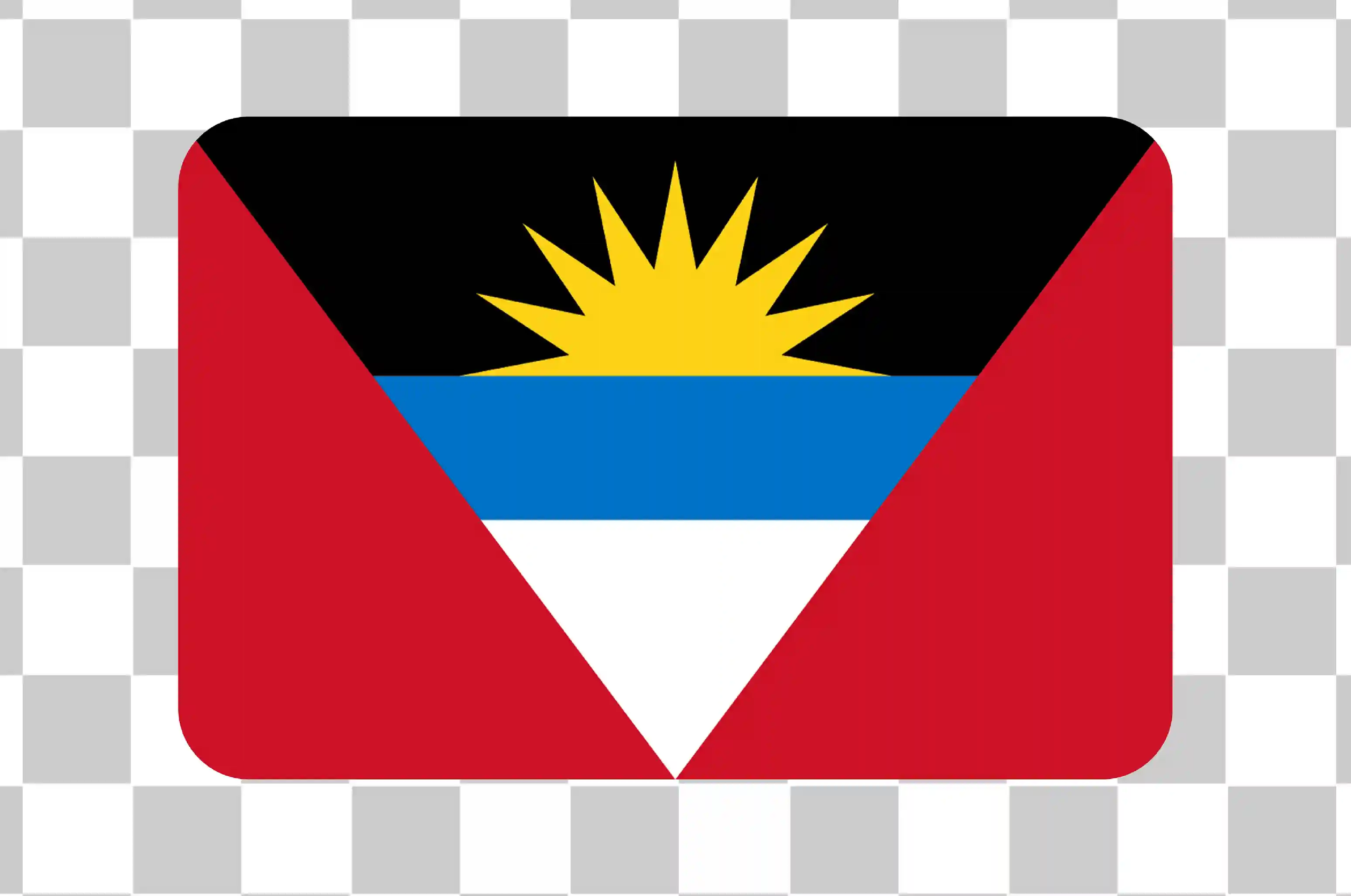 Bandera de Antigua y Barbuda - Diseño vectorial con textura pintada en formato cuadrado redondeado, 