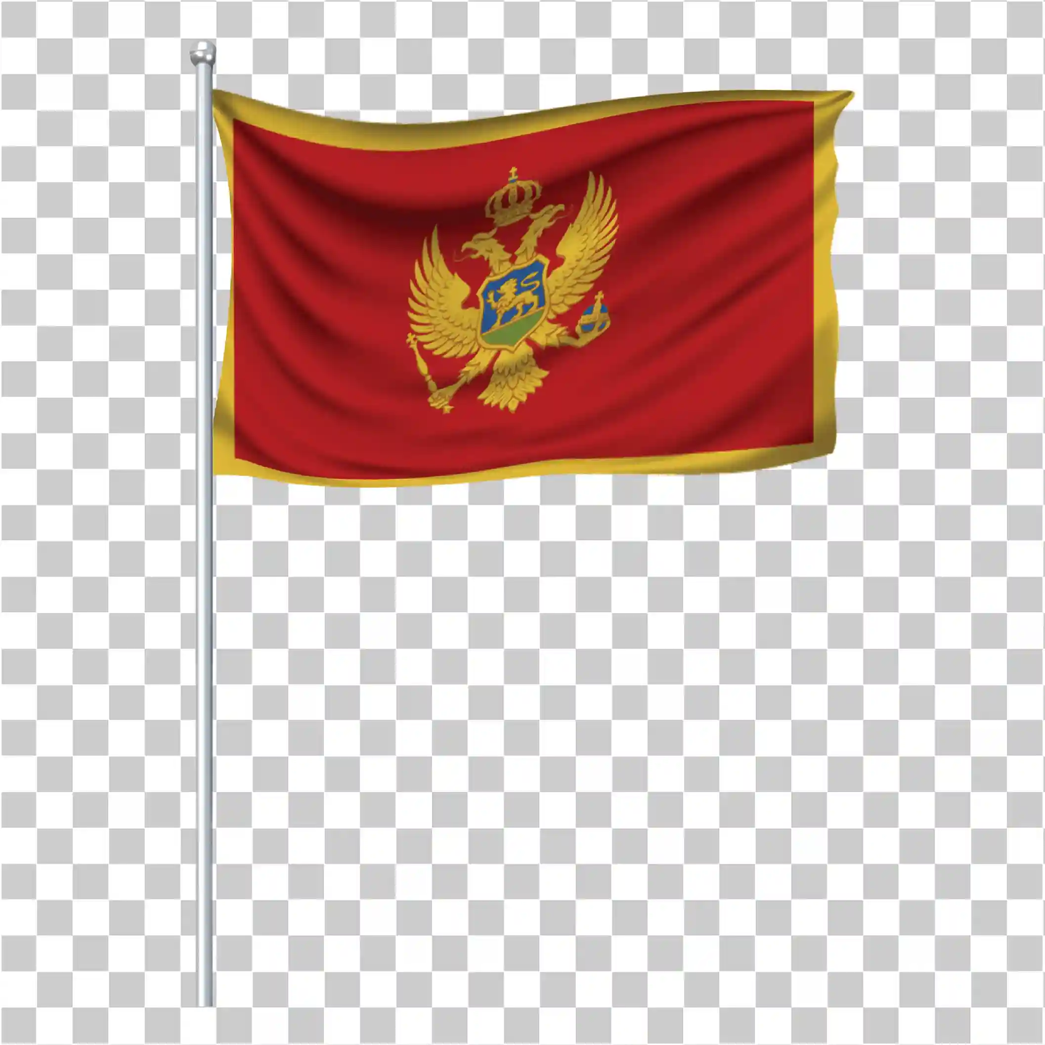 Montenegro -Flagge PNG - National Red & Gold Eagle Flag, Wellen und Symbol mit Pol (transparent), 