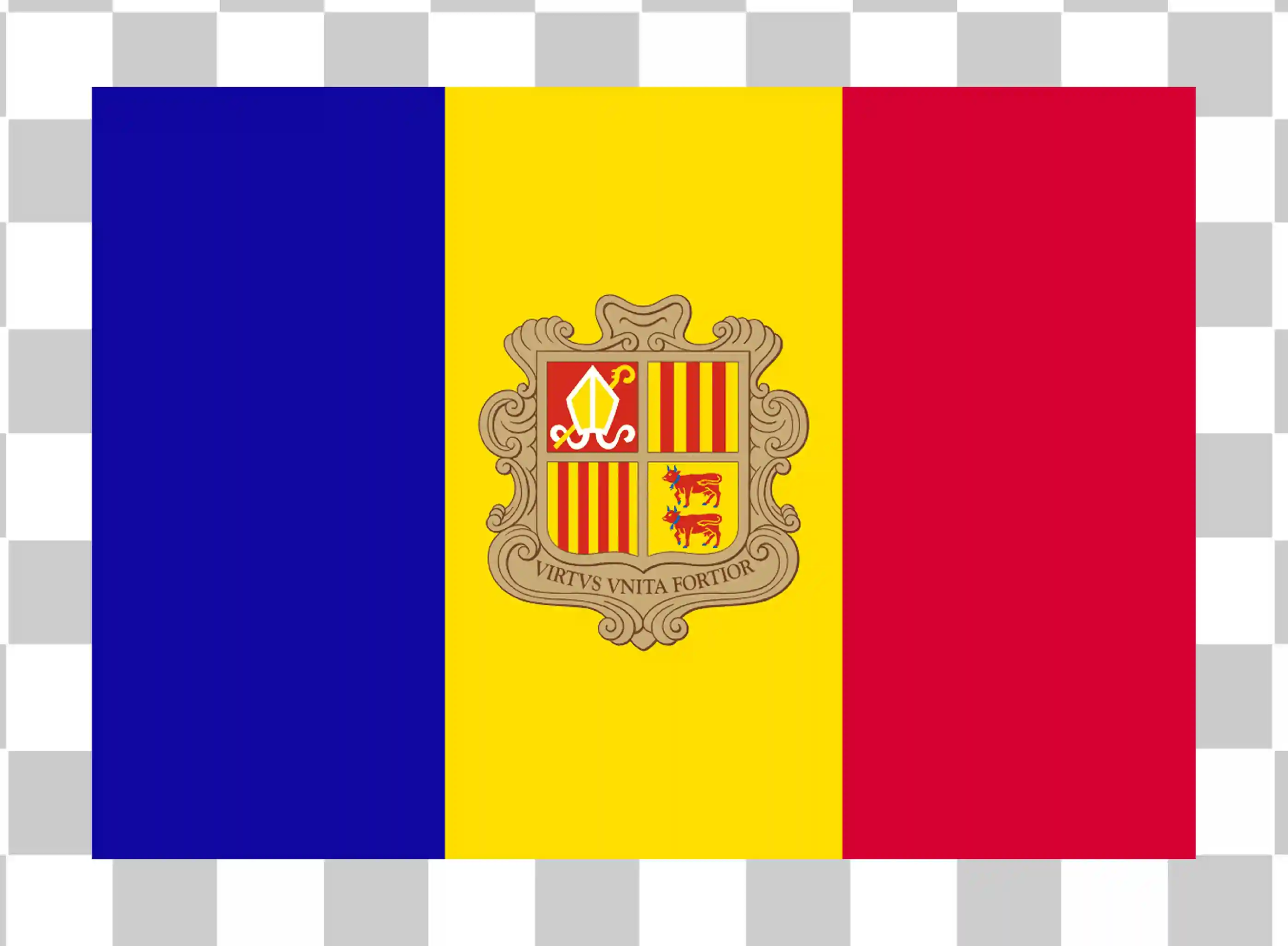 Andorran lippu, Andorran kansallinen lippu, Country Flag Vector Clipart, Realistinen neliömuotoinen PNG, 