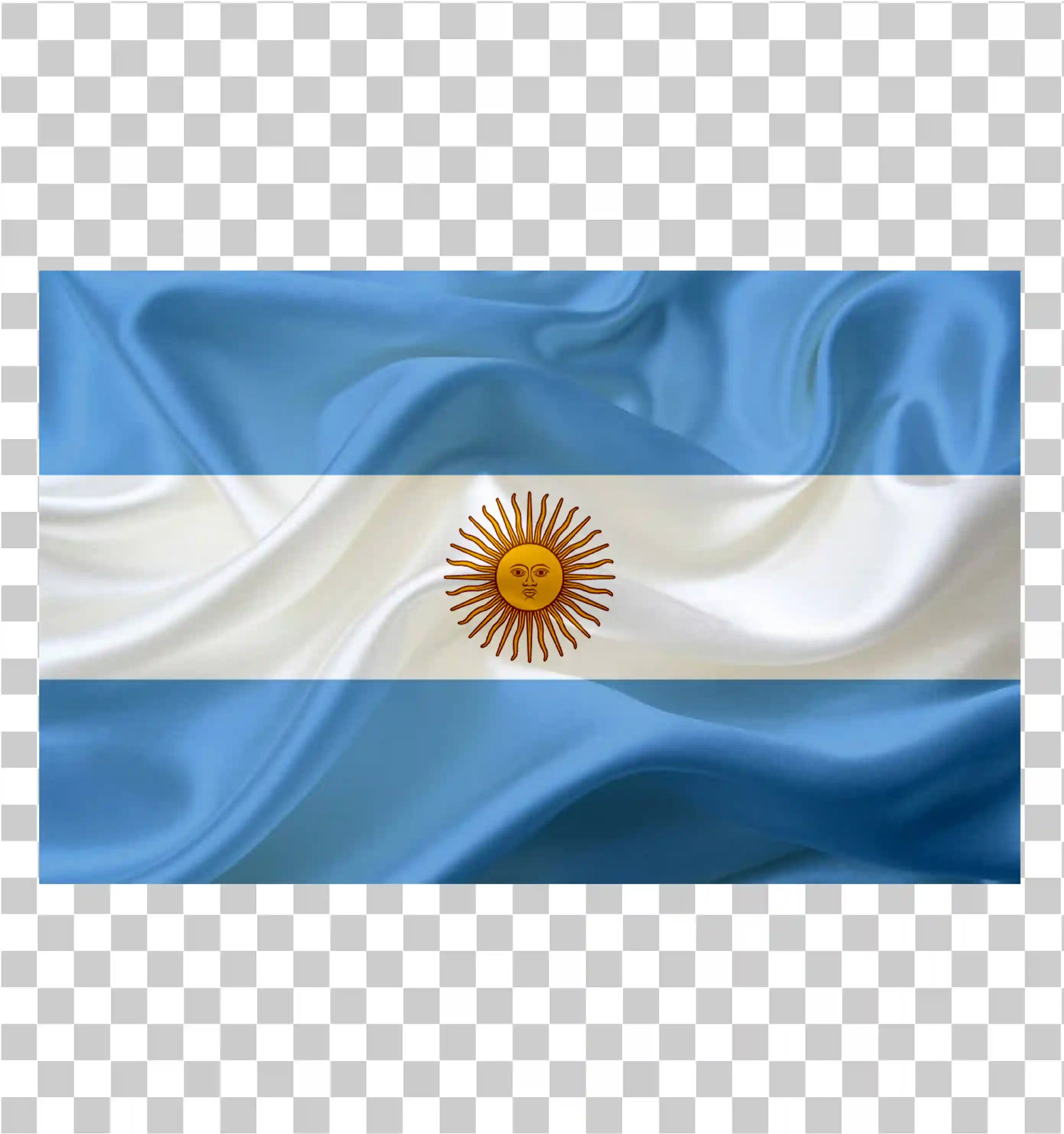 Machający flagą Argentyny PNG - niebieska i biała flaga ze słońcem symbolu i tekstury majowej, 