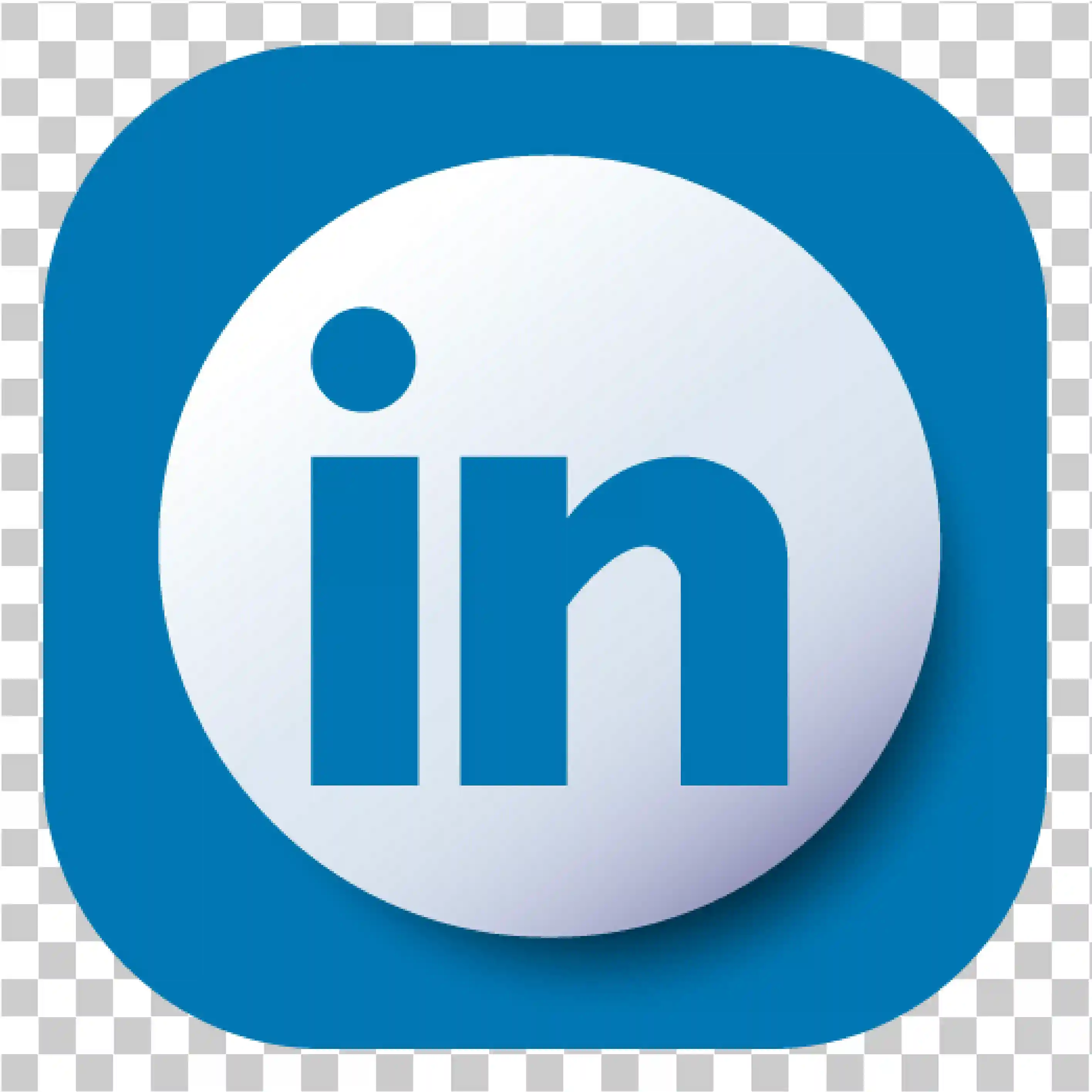 LinkedIn White Gray Blue Icon - vierkant en afgerond logo met blauwe achtergrond, White Circle Accent, Professionele vector PNG voor sociale media en branding, 