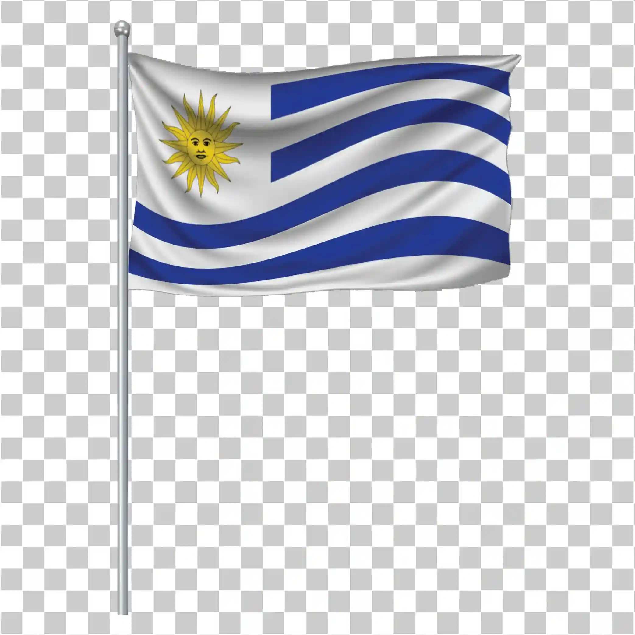 Uruguay Waving Flag PNG with Pole, Flag of Uruguay, 