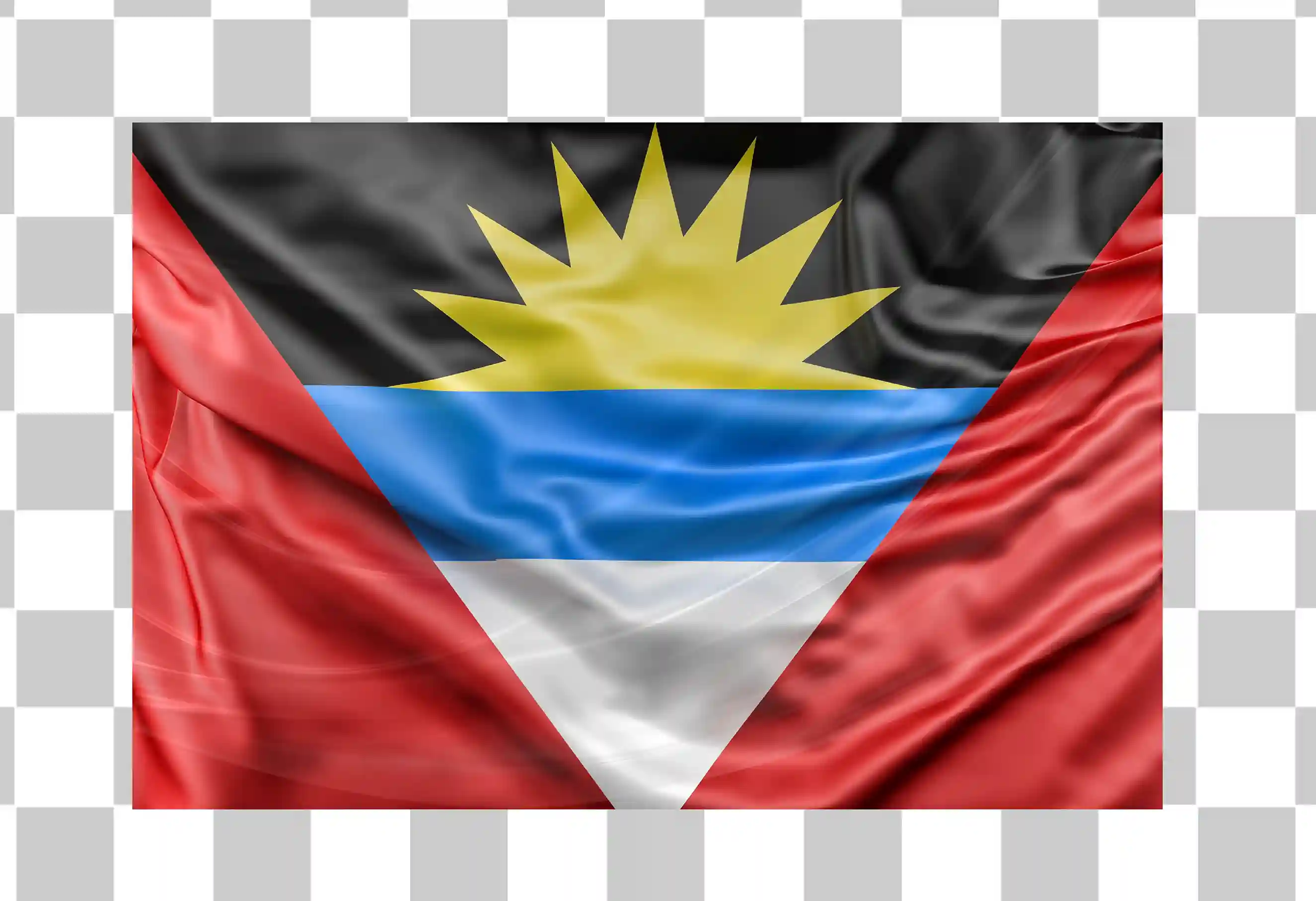 Waving Antigua y Barbuda Flag - National Flag Clipart, Ilustración de vector imprimible y seda, 