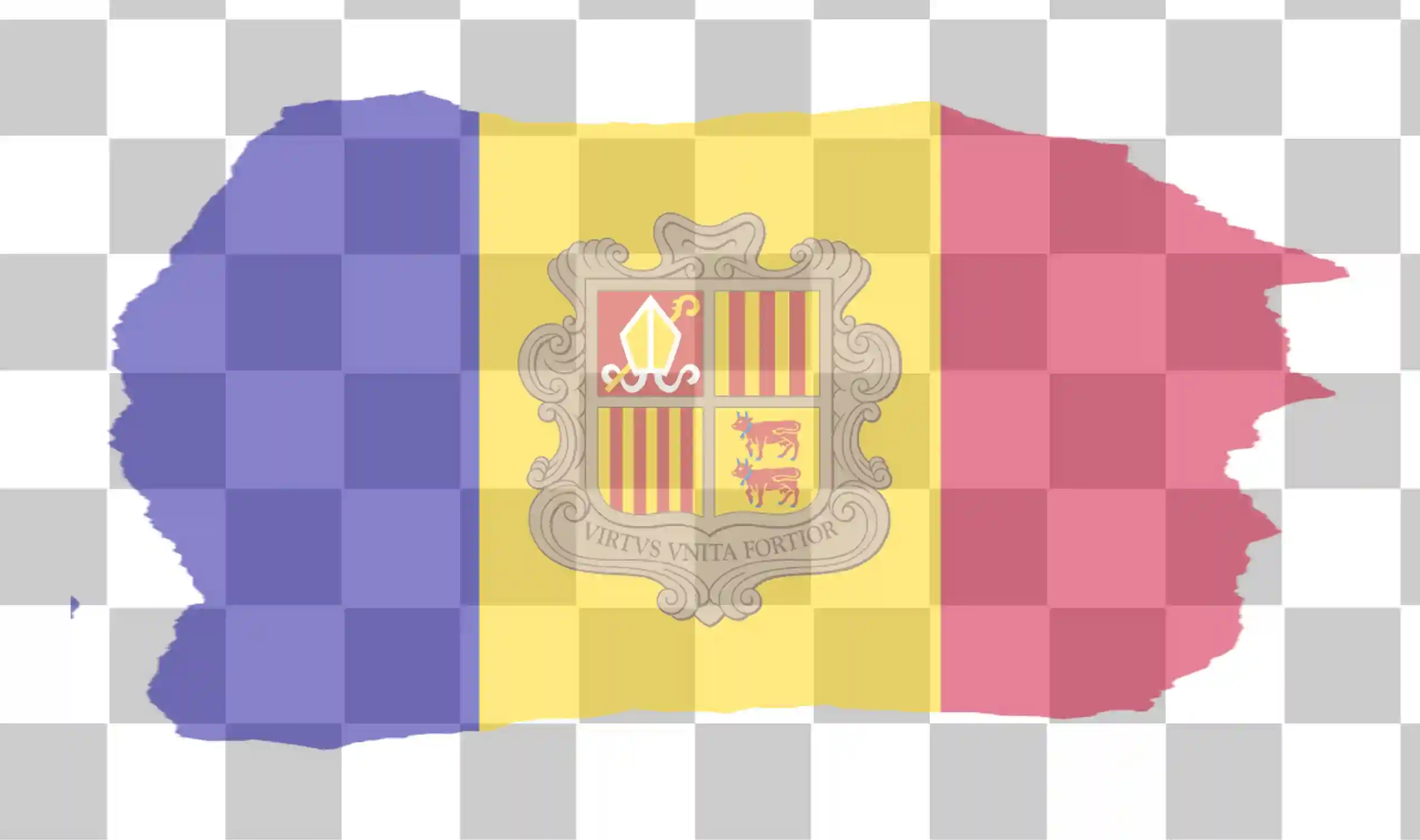 Andorran lippu, Kansallisen lipun tekstuuri, Realistinen maan lippukuva, Vector Clipart -suunnittelu, Andorran lippu png Watermark, 